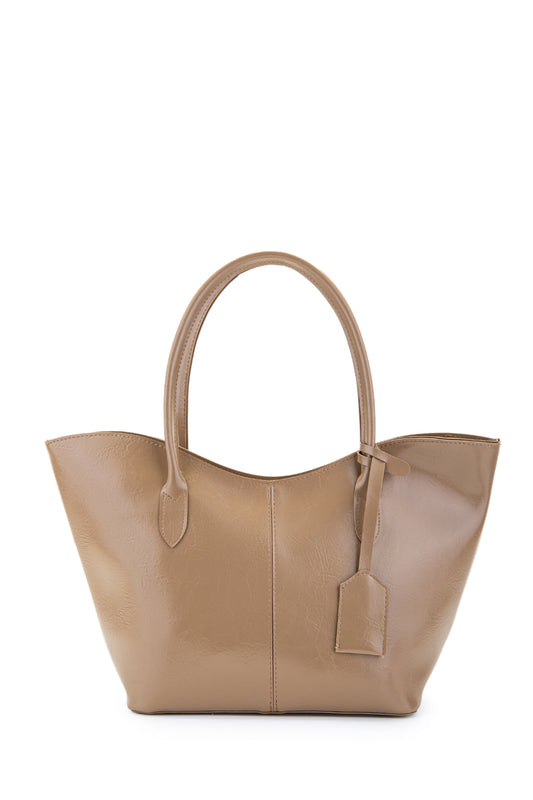 Çift Saplı Suni Deri Hipe Kadın Kol Çantası Bej