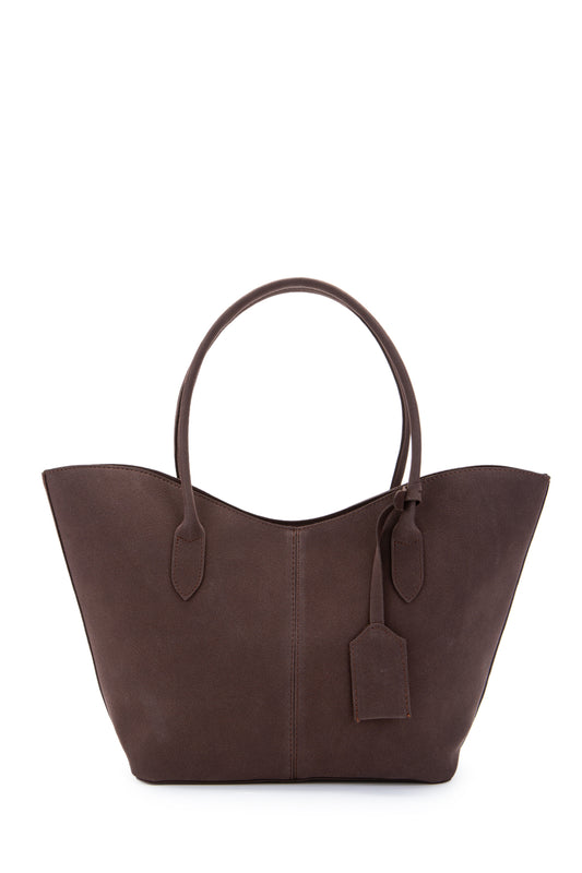 Çift Saplı Süet Hipe Kadın Kol Çantası Kahverengi