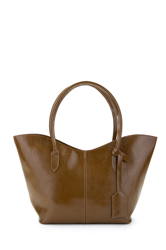 Çift Saplı Suni Deri Hipe Kadın Kol Çantası Vizon