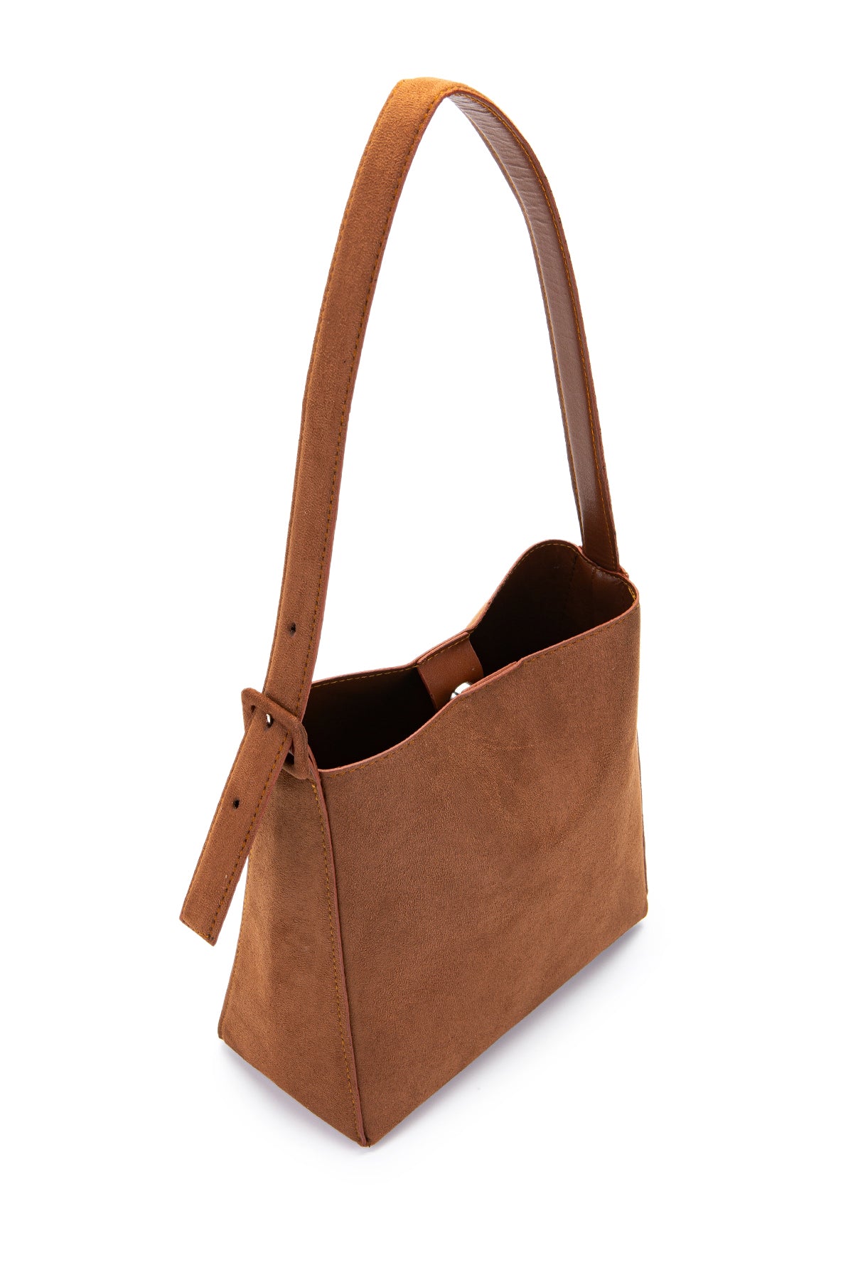 Kemer Askı Detaylı Süet Alita Kol Çanta Taba