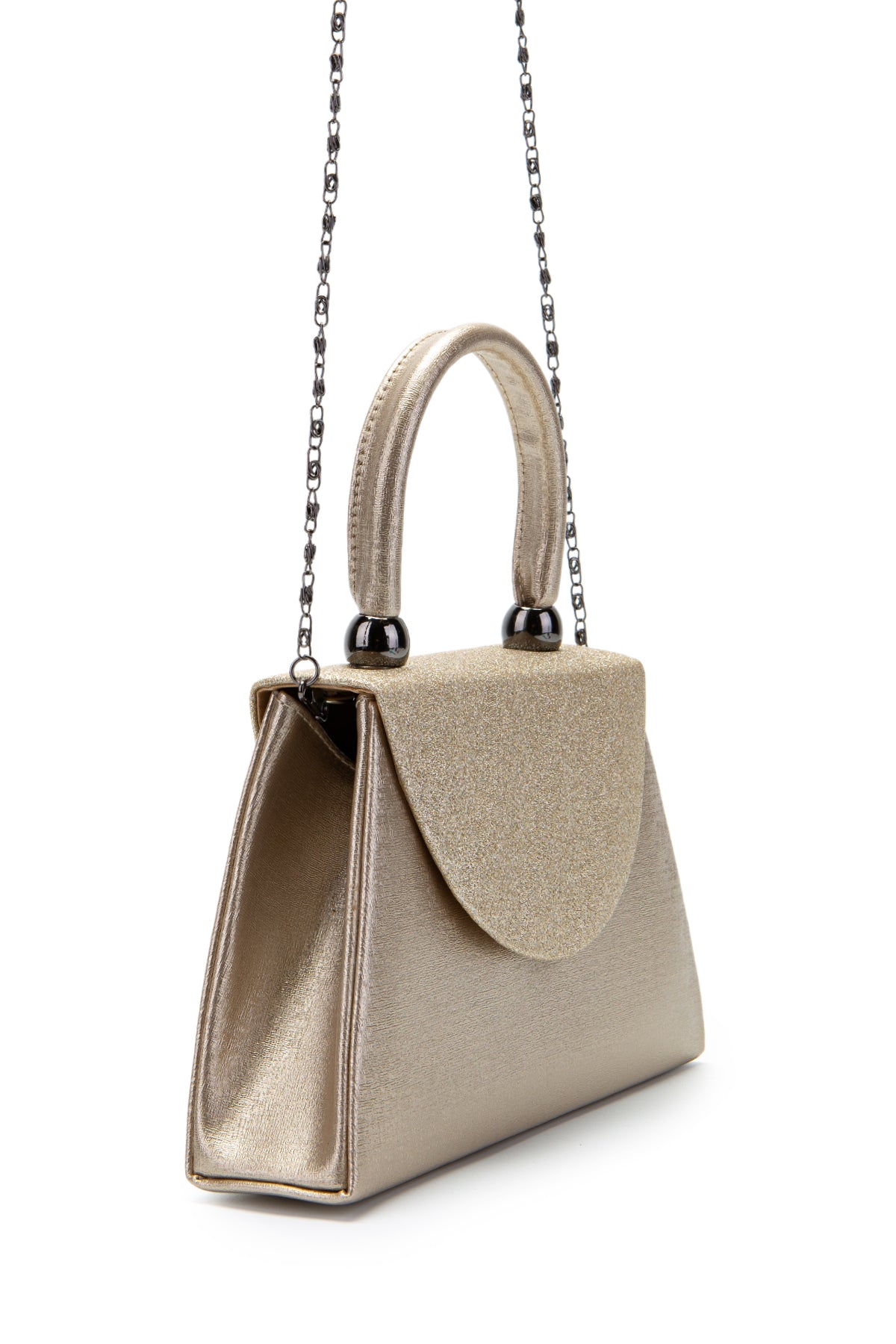 Minimalist Tasarım Simli Kapaklı Lip Abiye El Çantası Altın