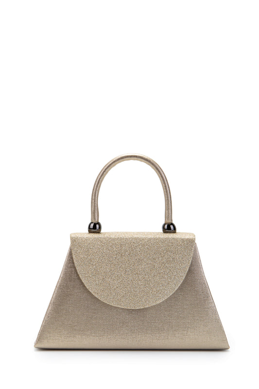 Minimalist Tasarım Simli Kapaklı Lip Abiye El Çantası Altın