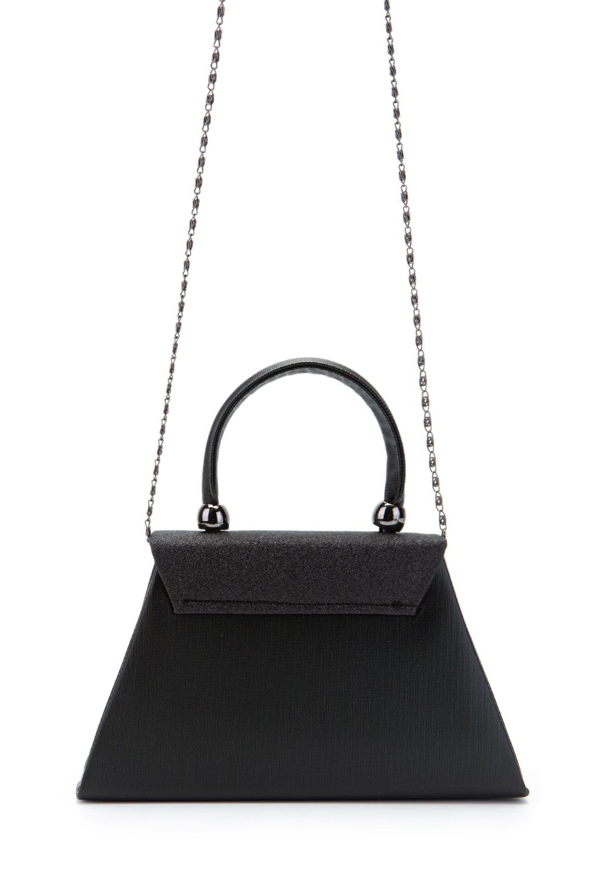 Minimalist Tasarım Simli Kapaklı Lip Abiye El Çantası Siyah