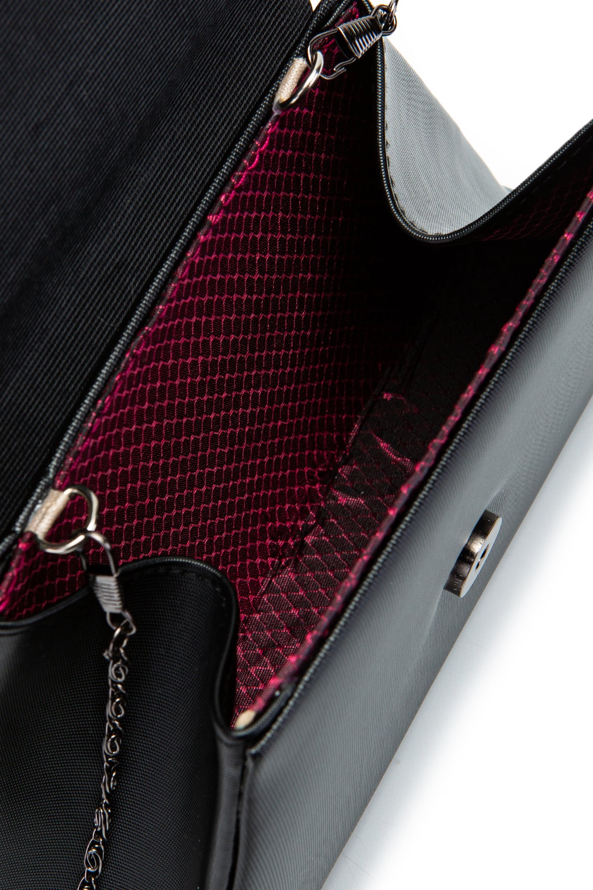 Minimalist Tasarım Simli Kapaklı Lip Abiye El Çantası Siyah