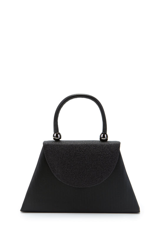Minimalist Tasarım Simli Kapaklı Lip Abiye El Çantası Siyah