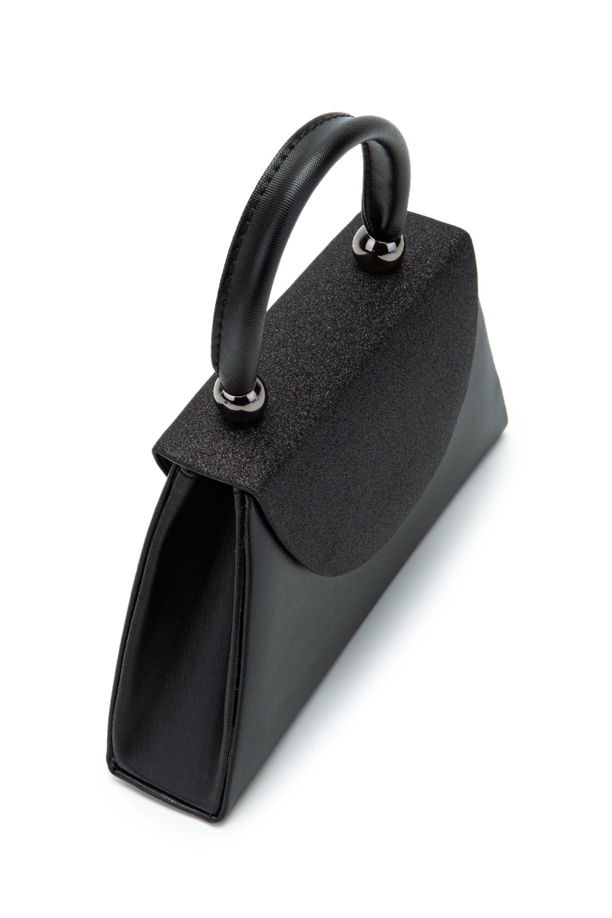 Minimalist Tasarım Simli Kapaklı Lip Abiye El Çantası Siyah