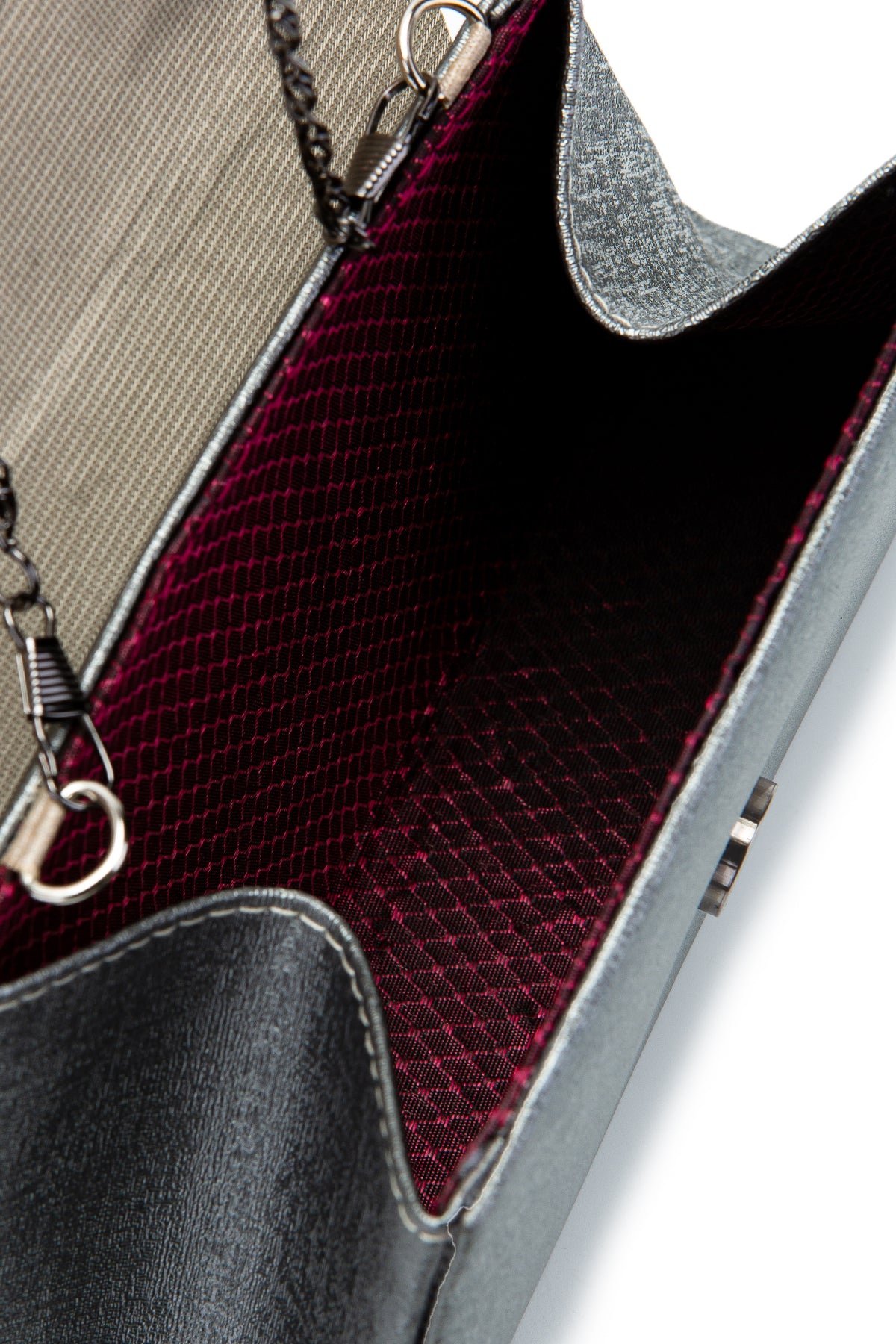 Minimalist Tasarım Simli Kapaklı Lip Abiye El Çantası Antrasit