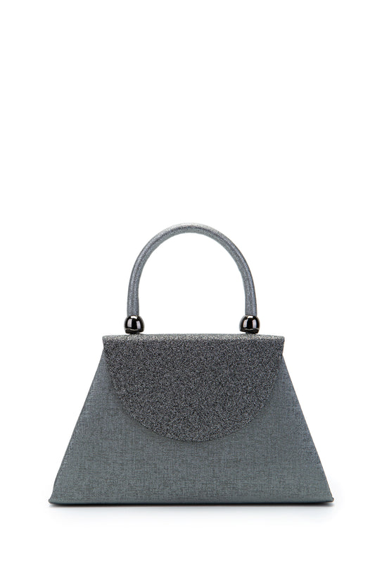 Minimalist Tasarım Simli Kapaklı Lip Abiye El Çantası Antrasit