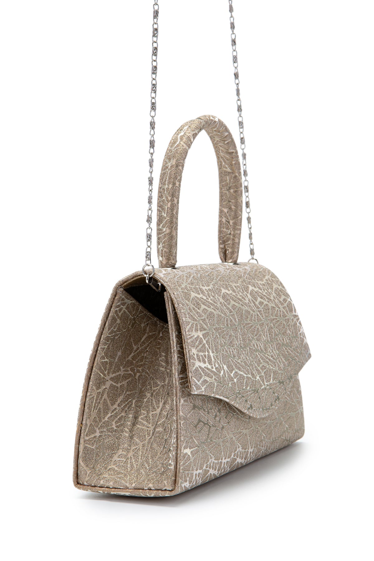 Özel Tasarım Simli Dokulu Shelia Abiye El Çantası Altın