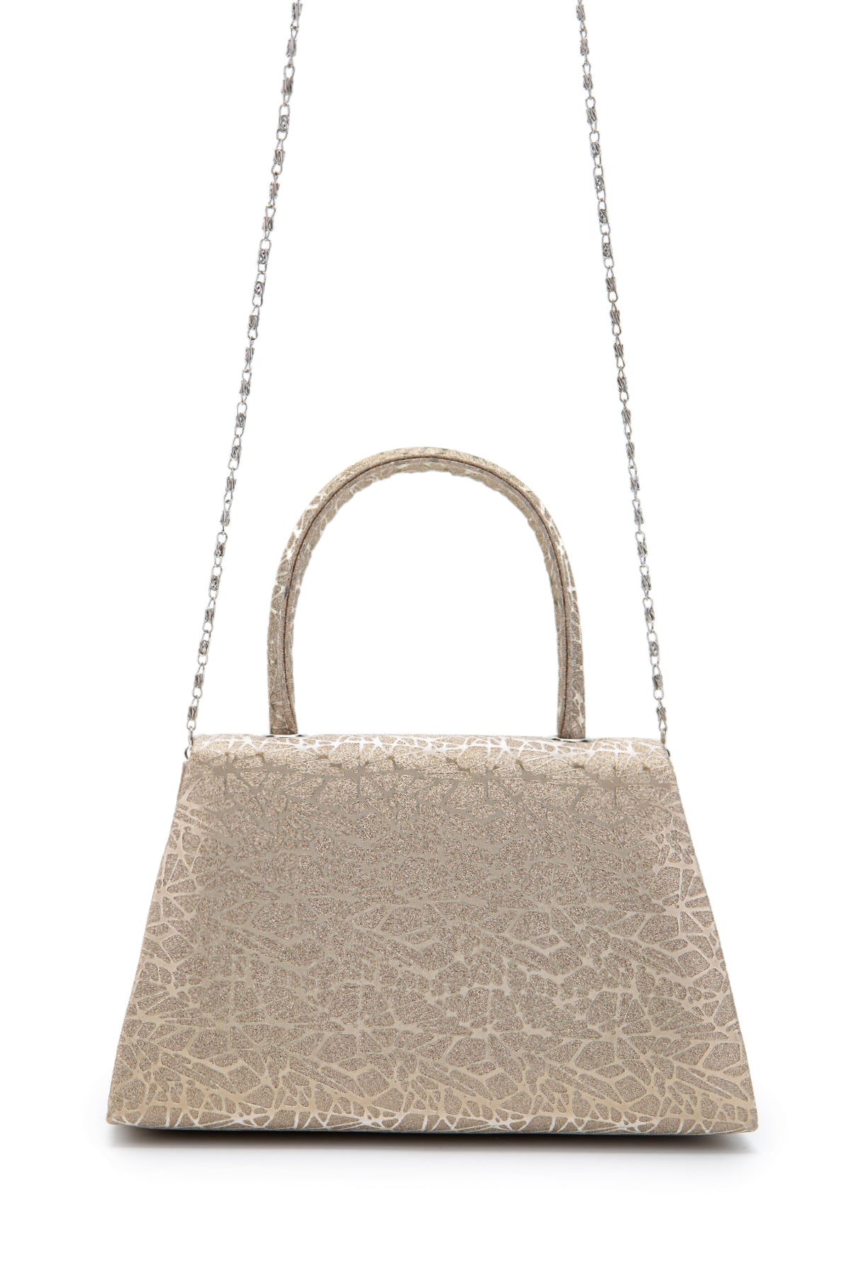 Özel Tasarım Simli Dokulu Shelia Abiye El Çantası Altın