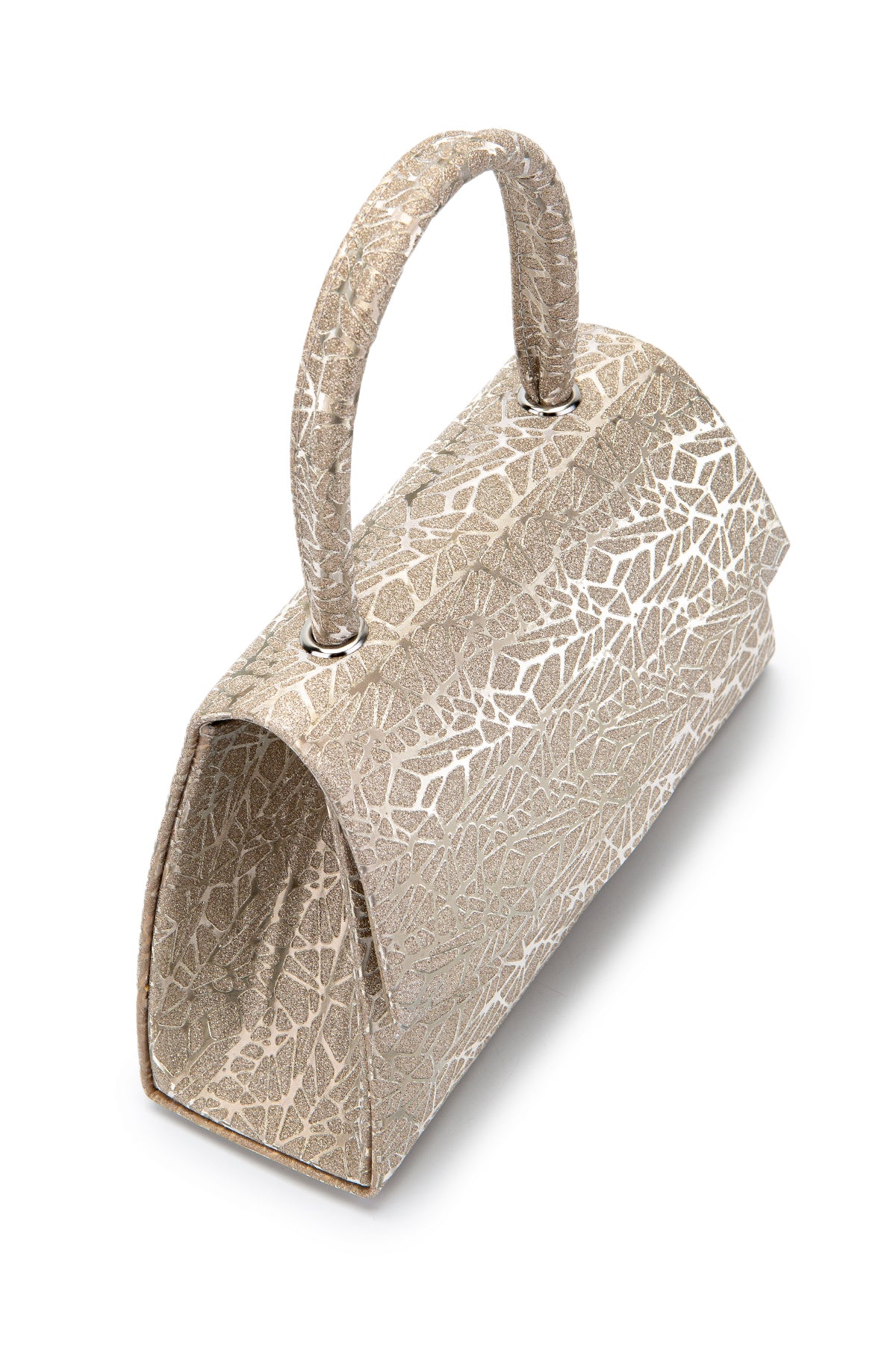 Özel Tasarım Simli Dokulu Shelia Abiye El Çantası Altın