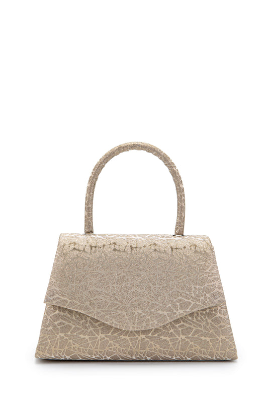 Özel Tasarım Simli Dokulu Shelia Abiye El Çantası Altın