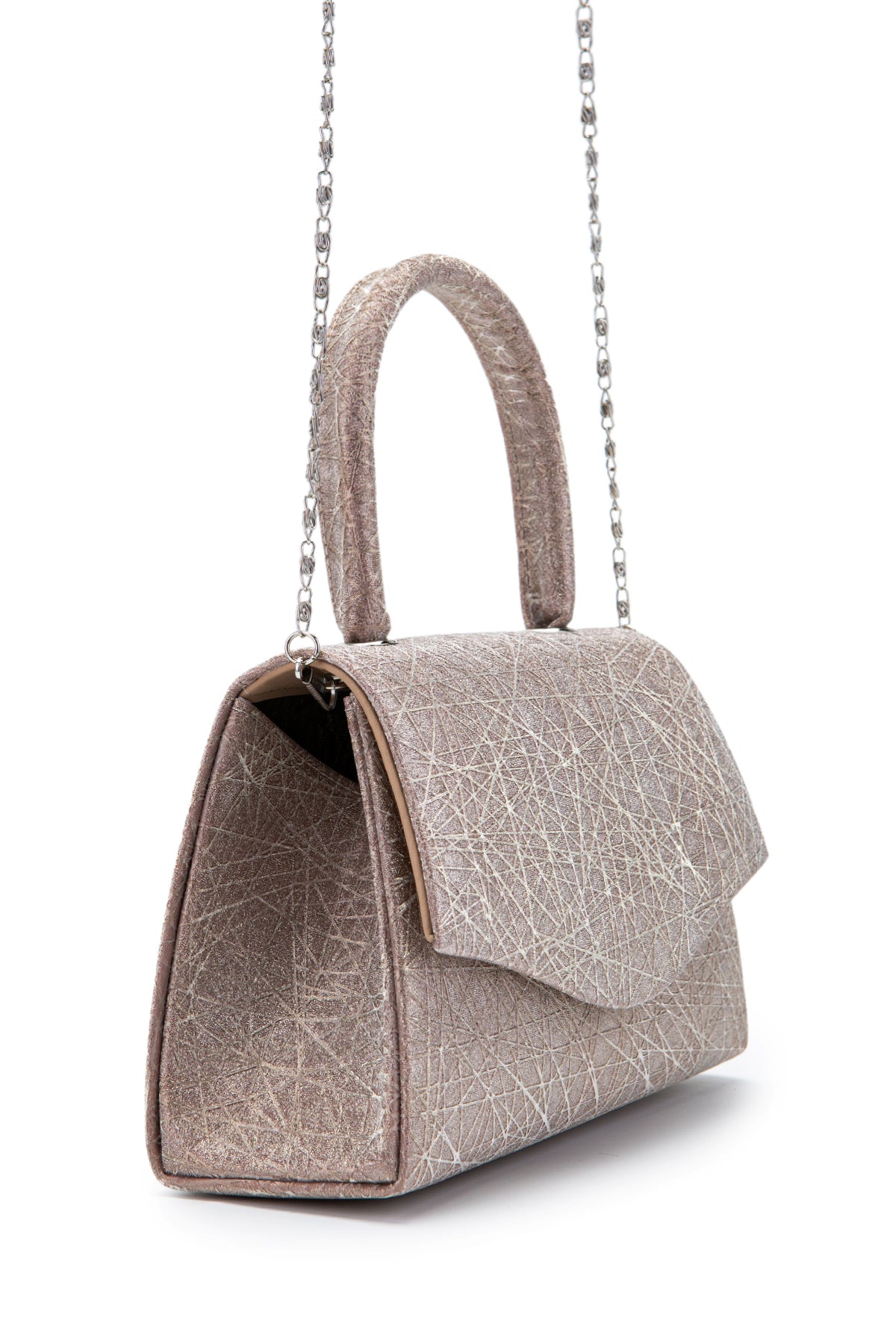 Özel Tasarım Simli Dokulu Shelia Abiye El Çantası Pudra