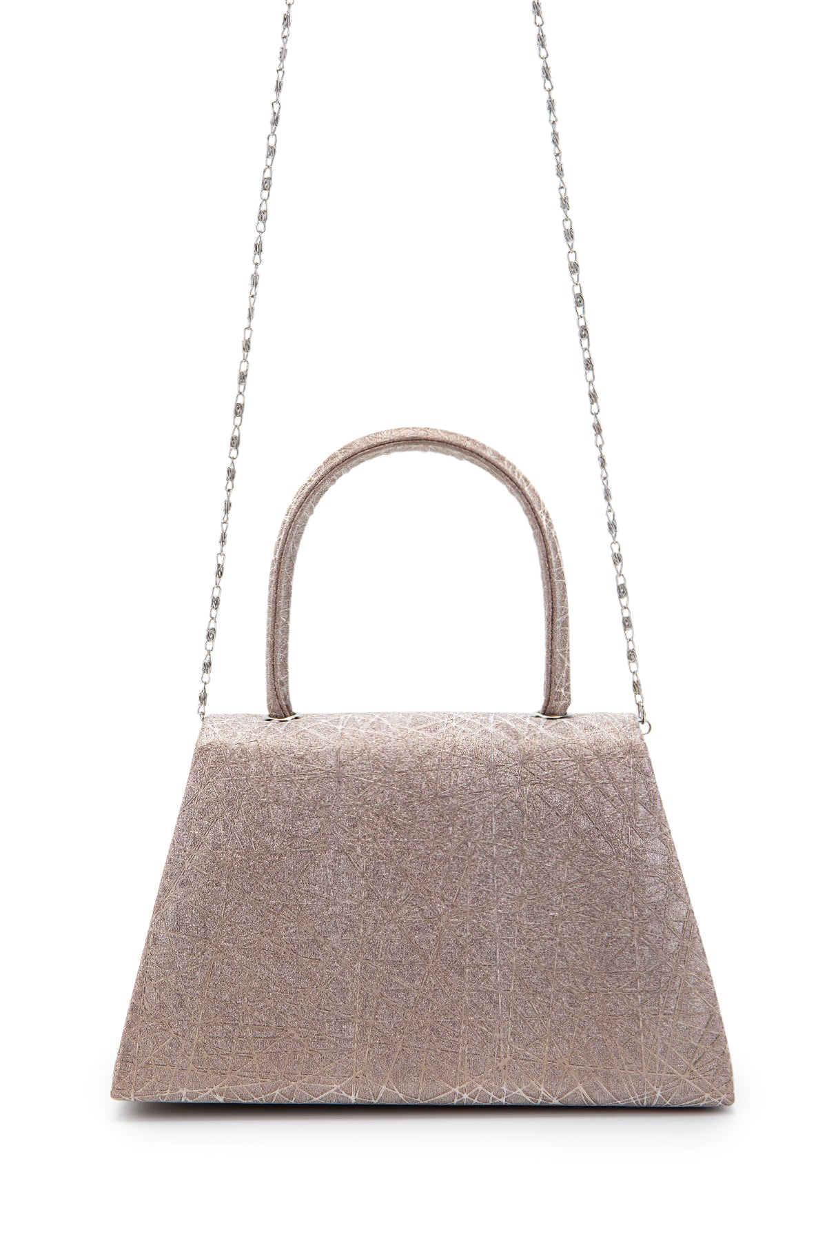 Özel Tasarım Simli Dokulu Shelia Abiye El Çantası Pudra