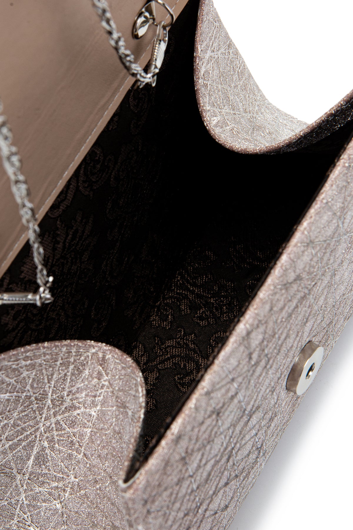 Özel Tasarım Simli Dokulu Shelia Abiye El Çantası Pudra