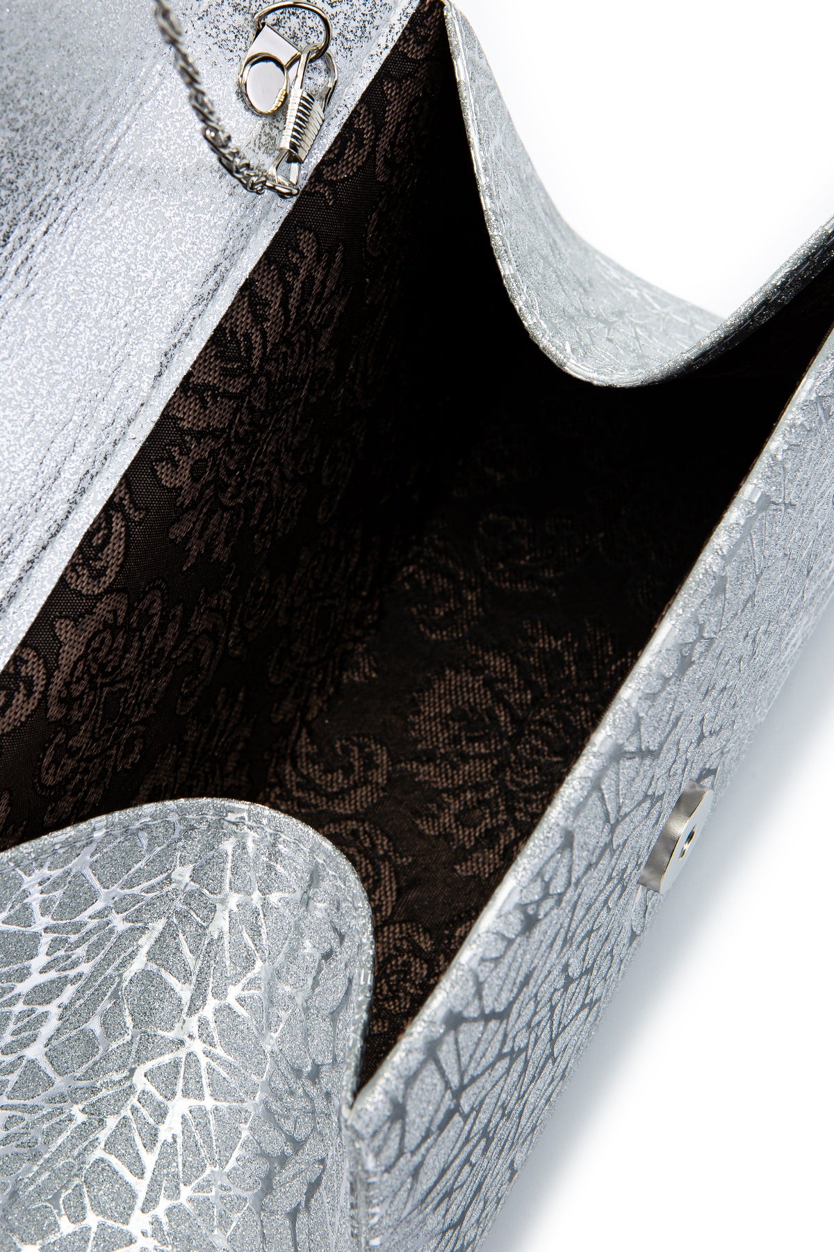 Özel Tasarım Simli Dokulu Shelia Abiye El Çantası Gümüş