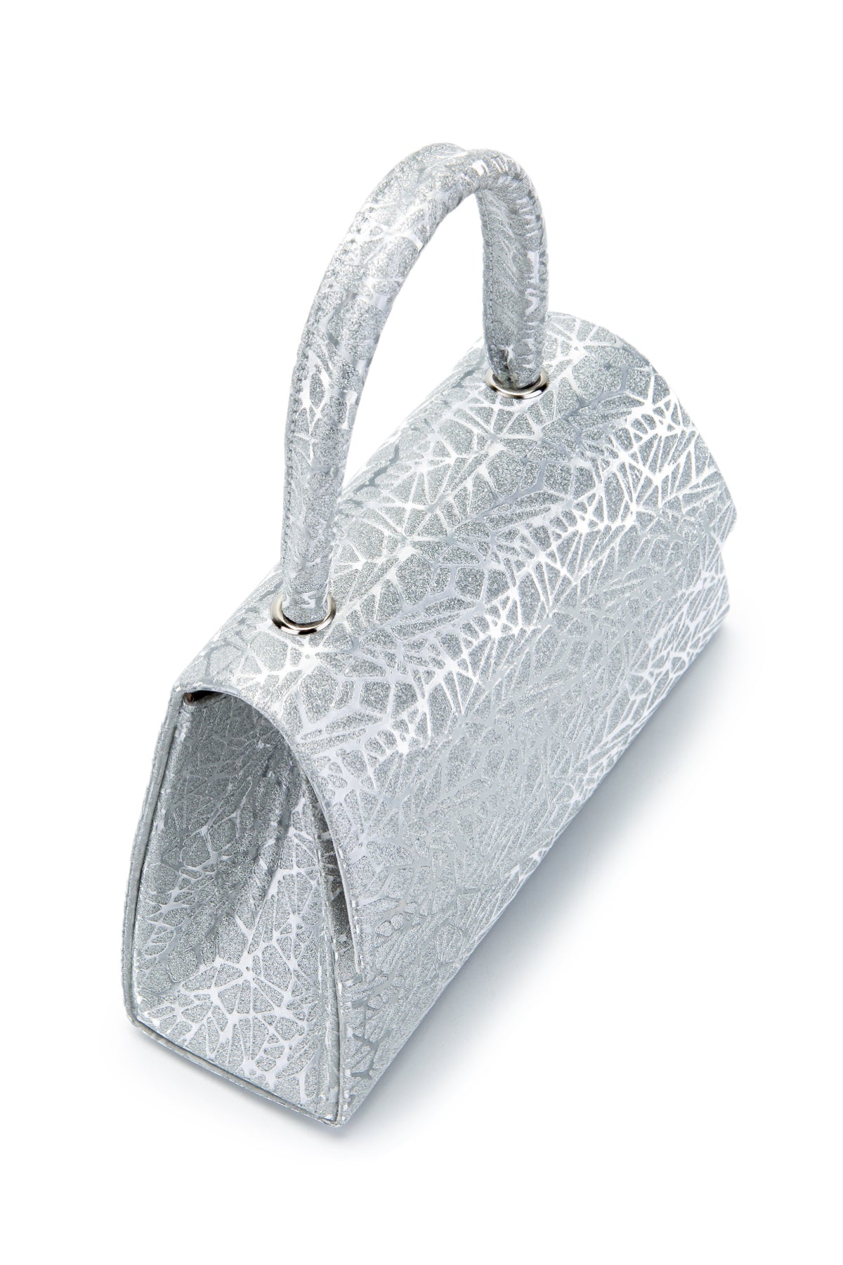 Özel Tasarım Simli Dokulu Shelia Abiye El Çantası Gümüş