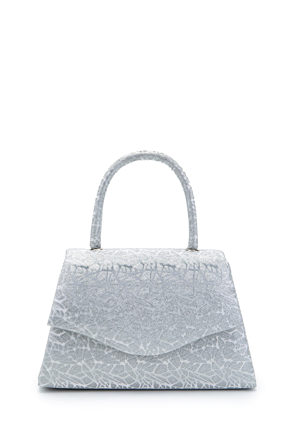 Özel Tasarım Simli Dokulu Shelia Abiye El Çantası Gümüş