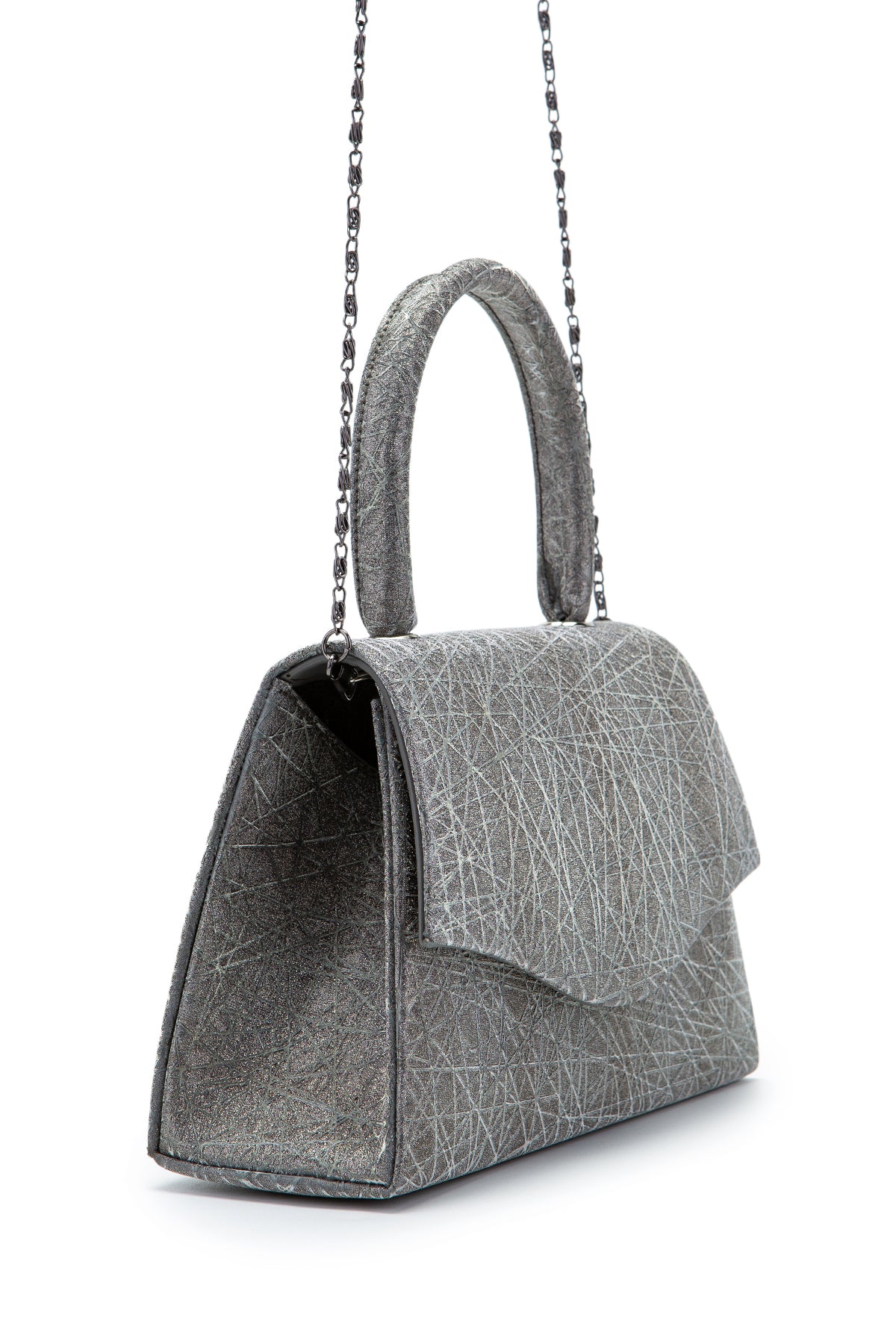 Özel Tasarım Simli Dokulu Shelia Abiye El Çantası Antrasit
