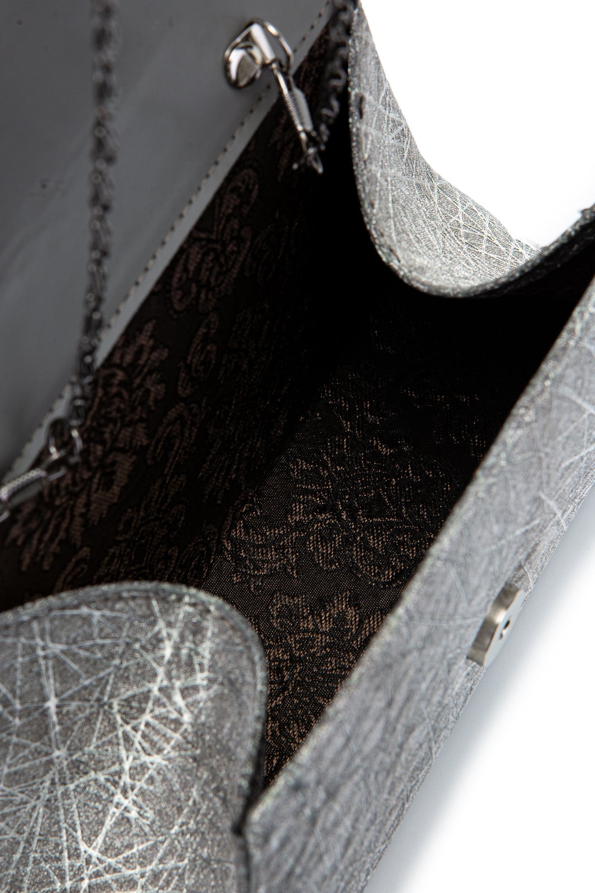 Özel Tasarım Simli Dokulu Shelia Abiye El Çantası Antrasit