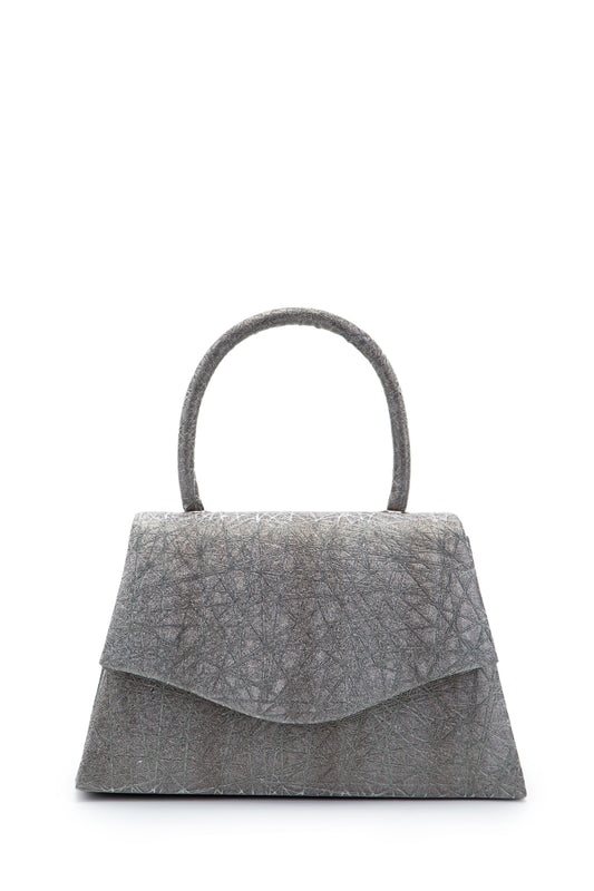 Özel Tasarım Simli Dokulu Shelia Abiye El Çantası Antrasit