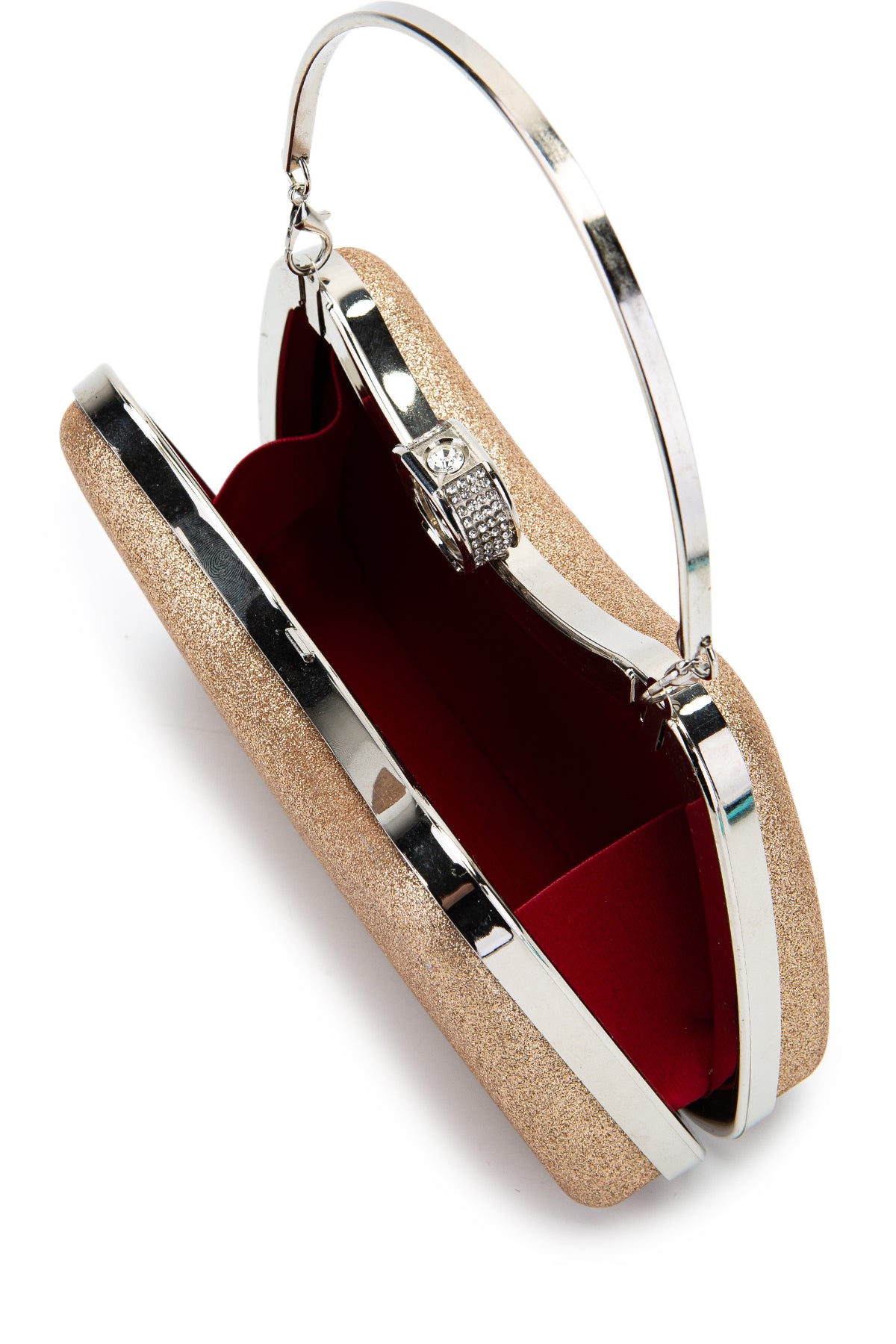 Yüzük Klips Detaylı Simli Morton Abiye Çanta Pudra