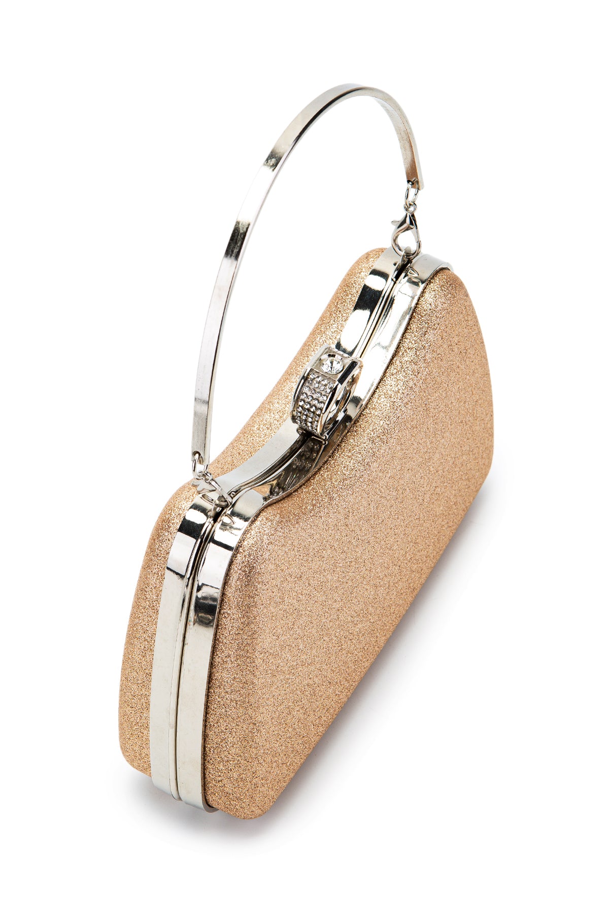 Yüzük Klips Detaylı Simli Morton Abiye Çanta Pudra