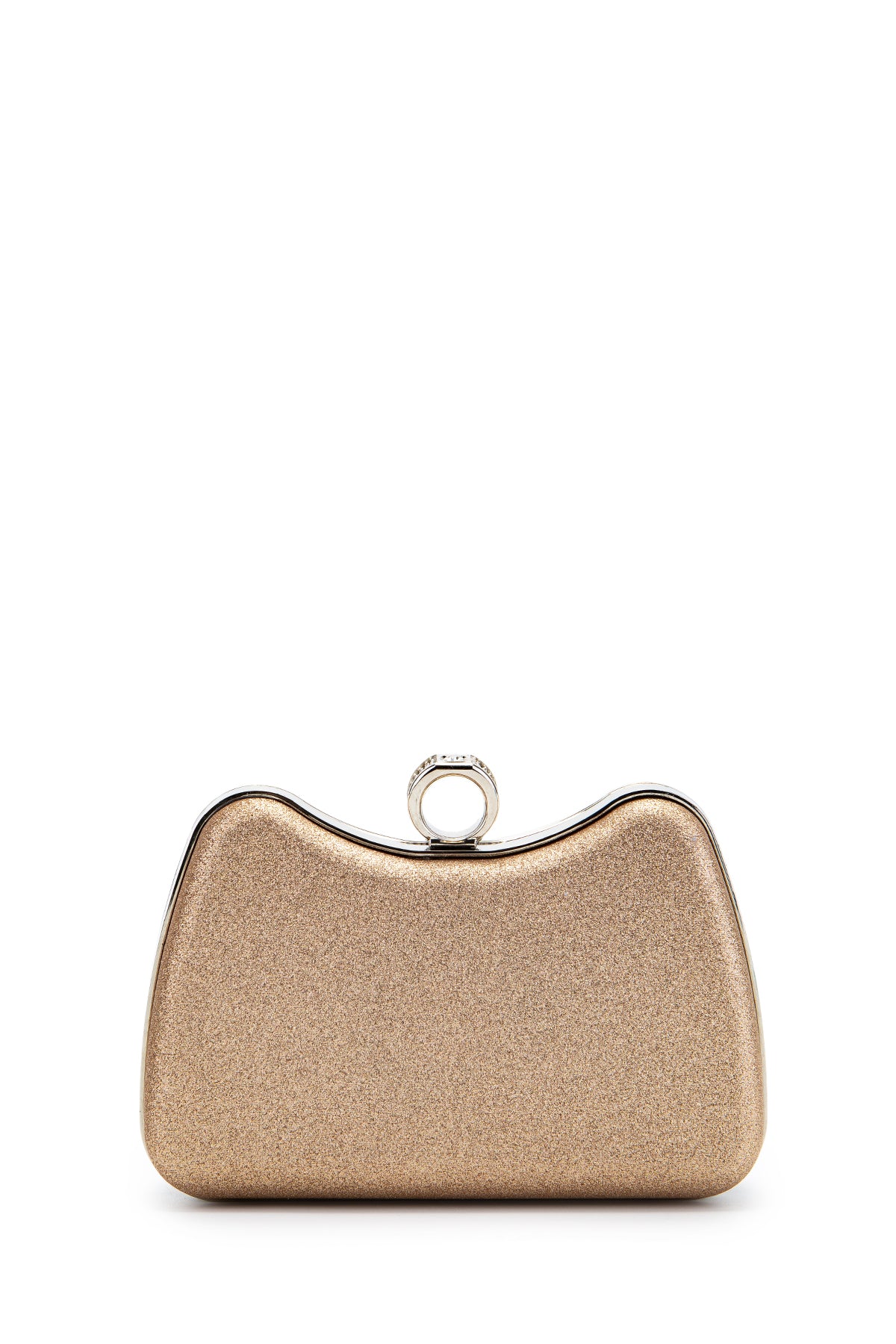 Yüzük Klips Detaylı Simli Morton Abiye Çanta Pudra