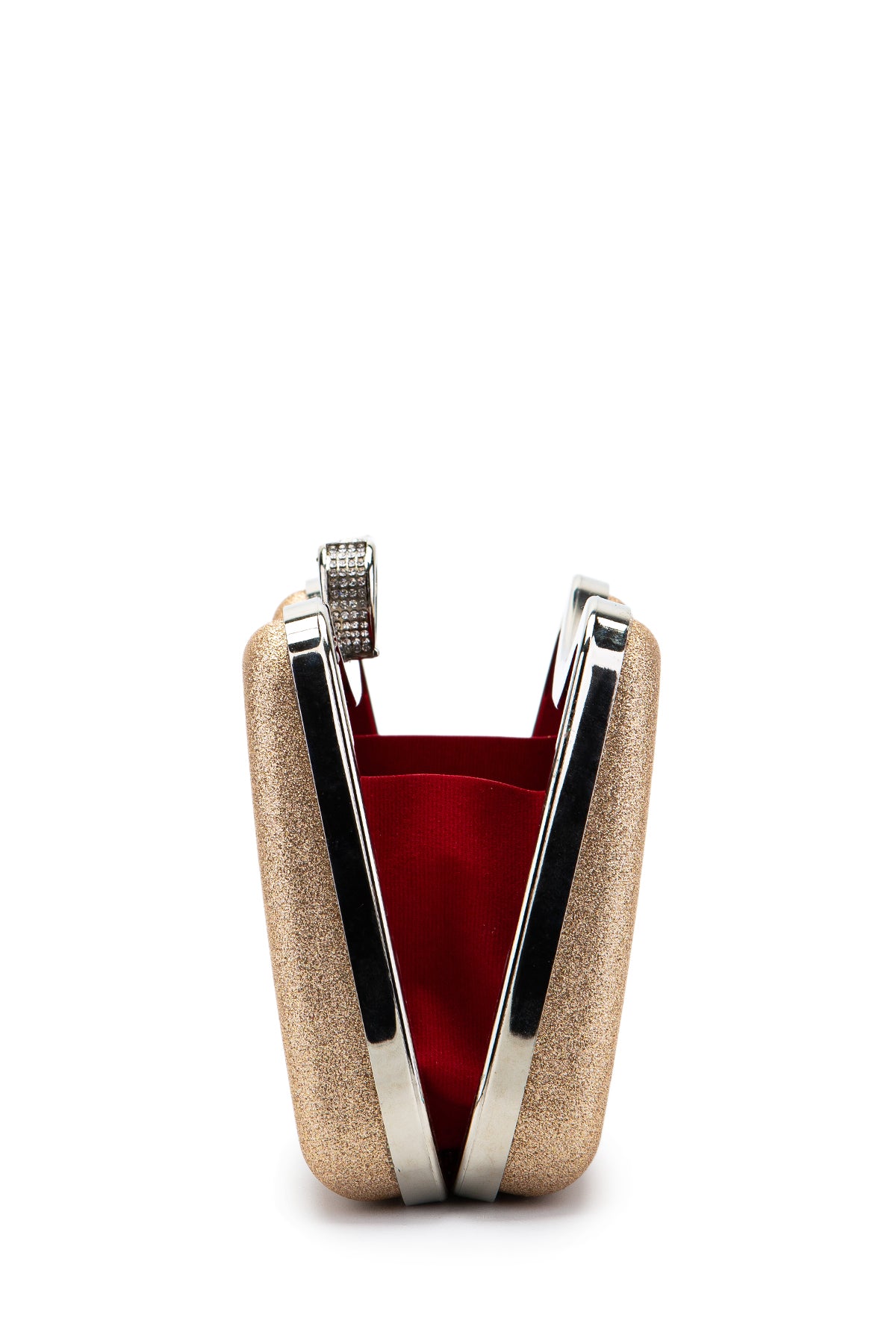 Yüzük Klips Detaylı Simli Morton Abiye Çanta Pudra