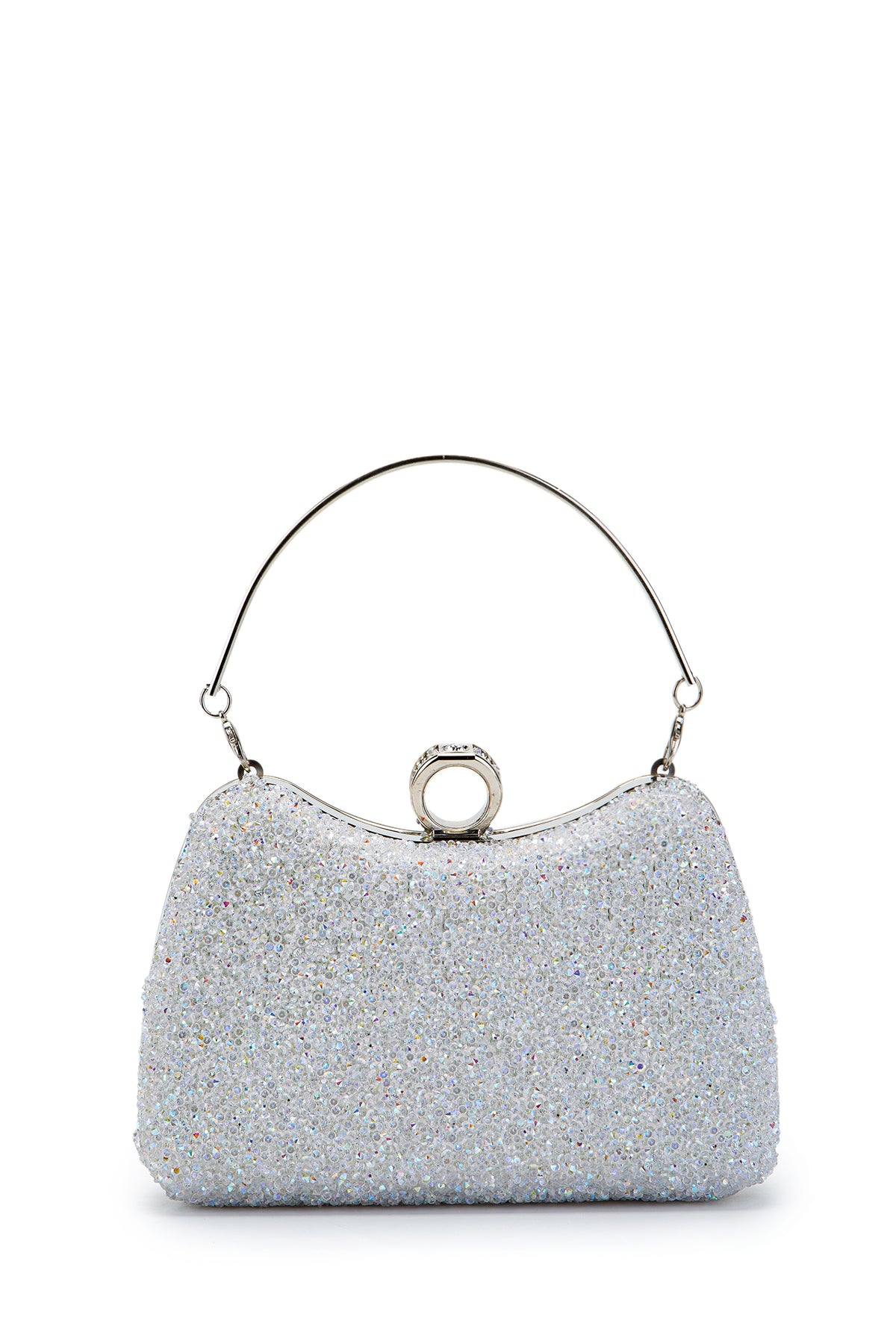 Yüzük Detaylı Taşlı Amanda Abiye El Çantası Beyaz