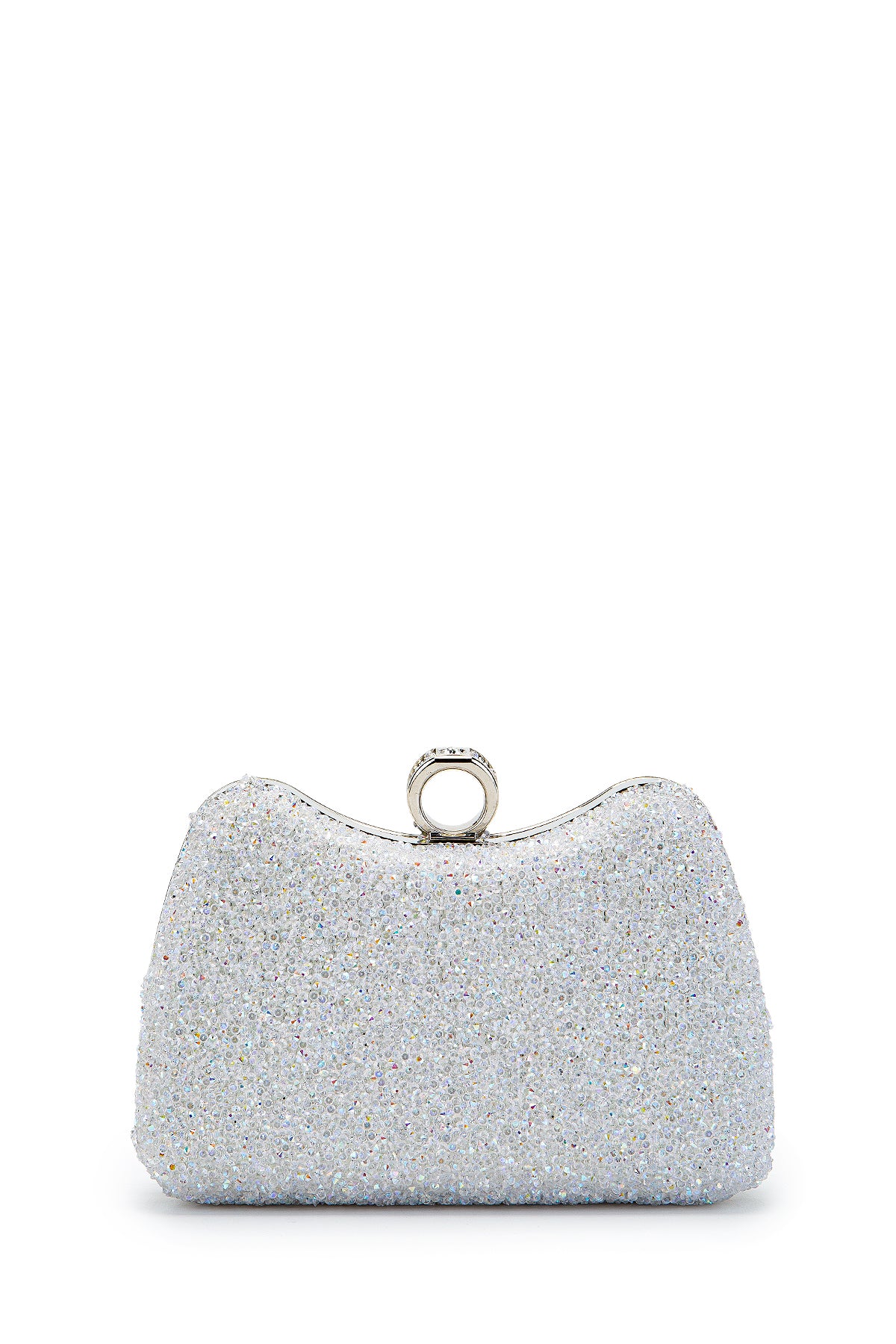 Yüzük Detaylı Taşlı Amanda Abiye El Çantası Beyaz