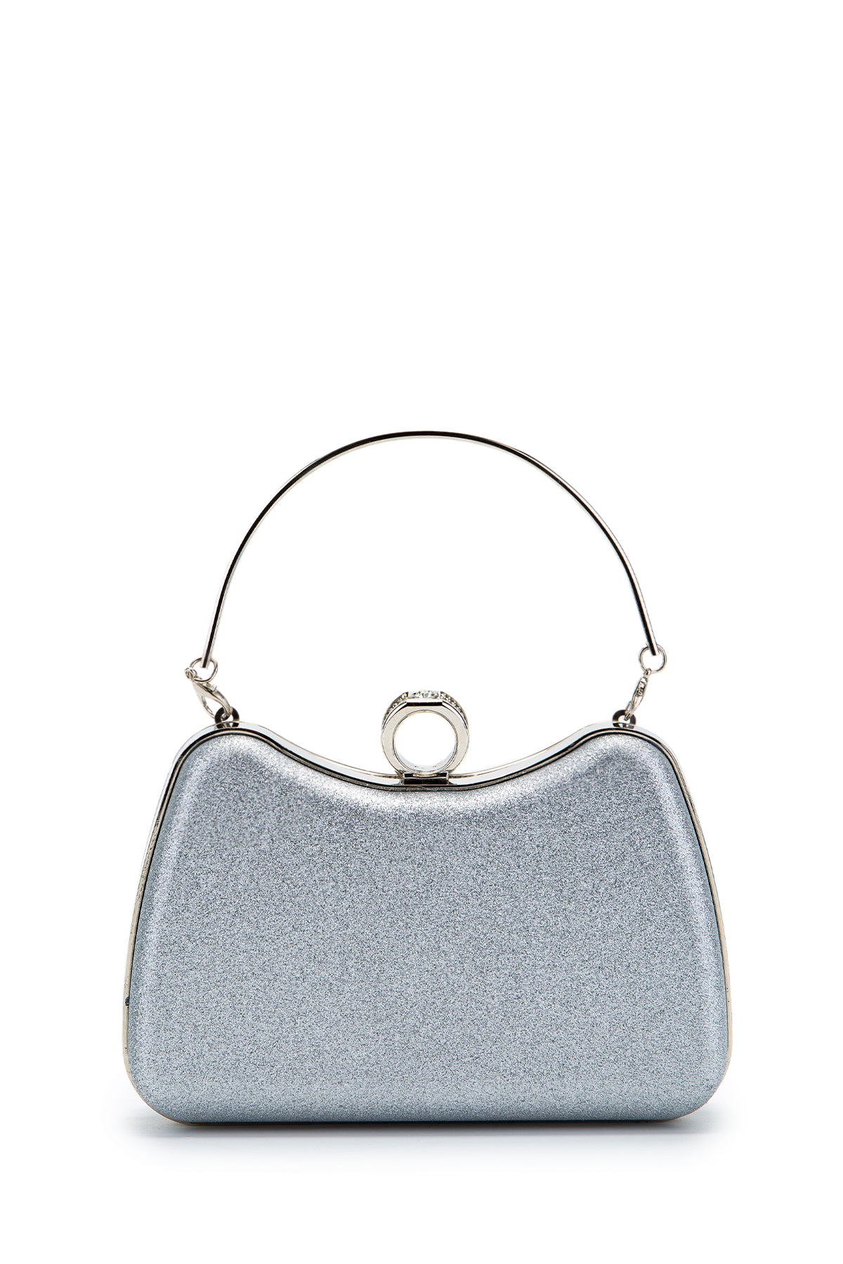 Yüzük Klips Detaylı Simli Morton Abiye Çanta Gümüş