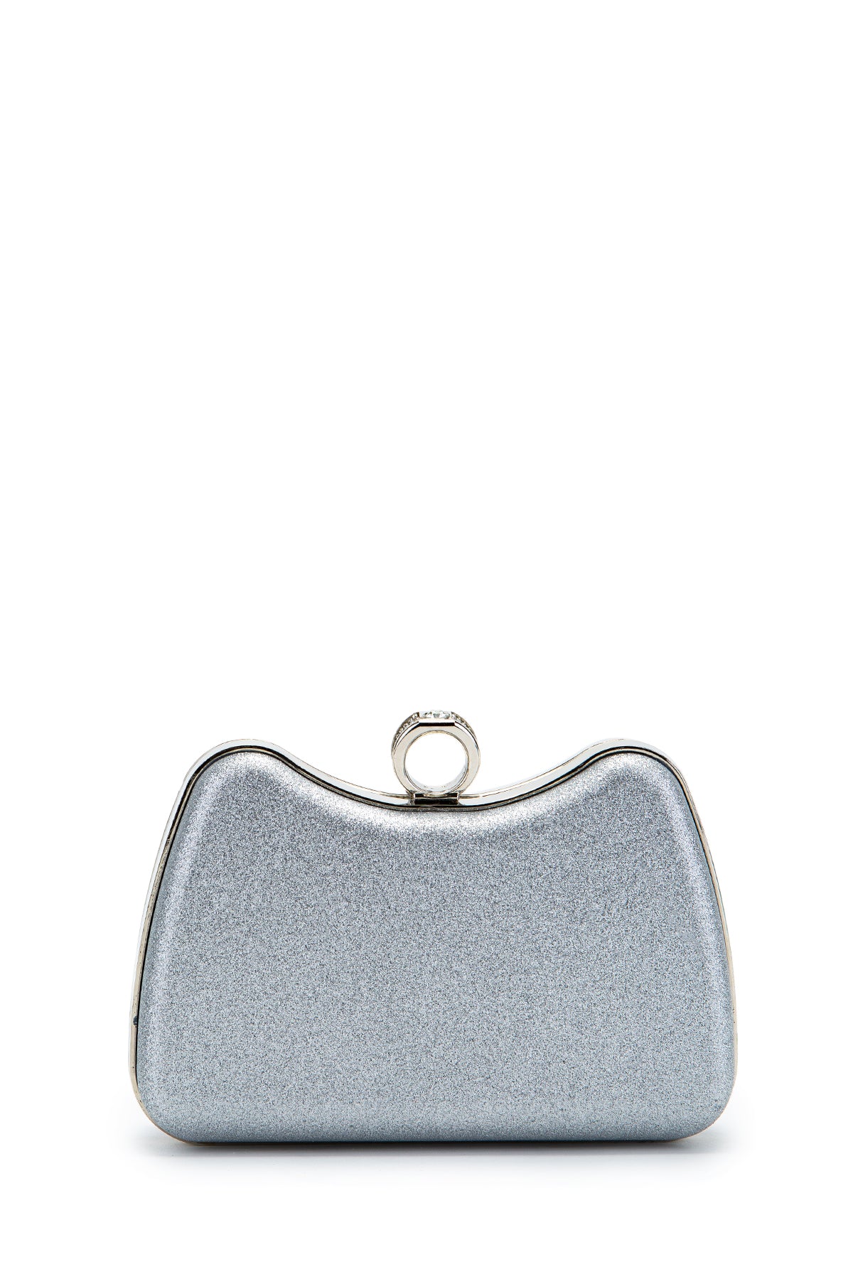 Yüzük Klips Detaylı Simli Morton Abiye Çanta Gümüş