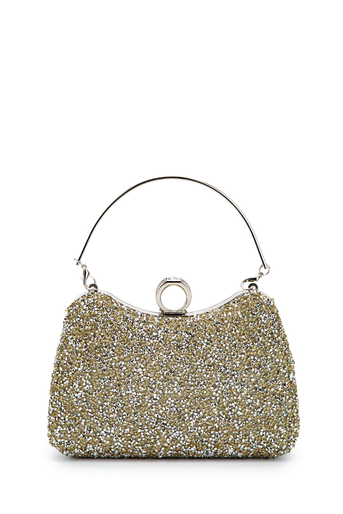 Yüzük Detaylı Taşlı Amanda Abiye El Çantası Altın