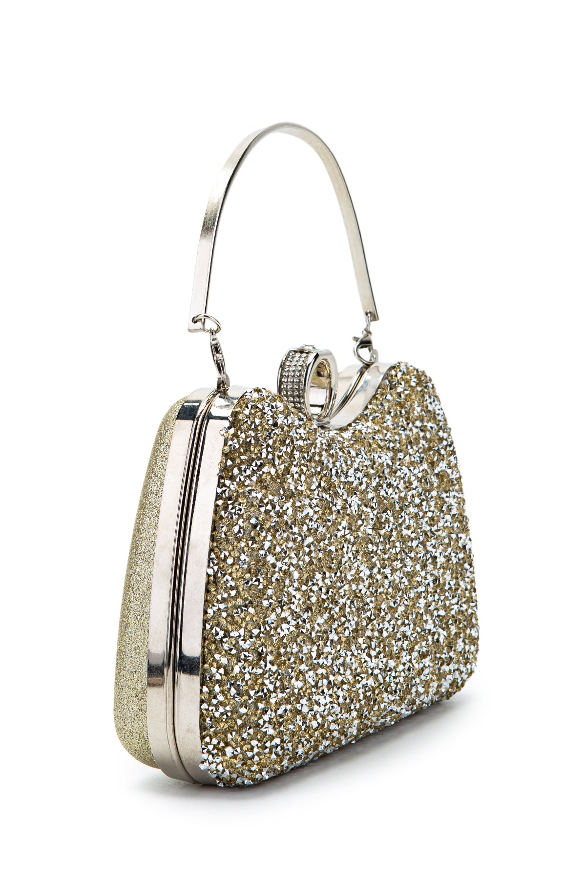 Yüzük Detaylı Taşlı Amanda Abiye El Çantası Altın