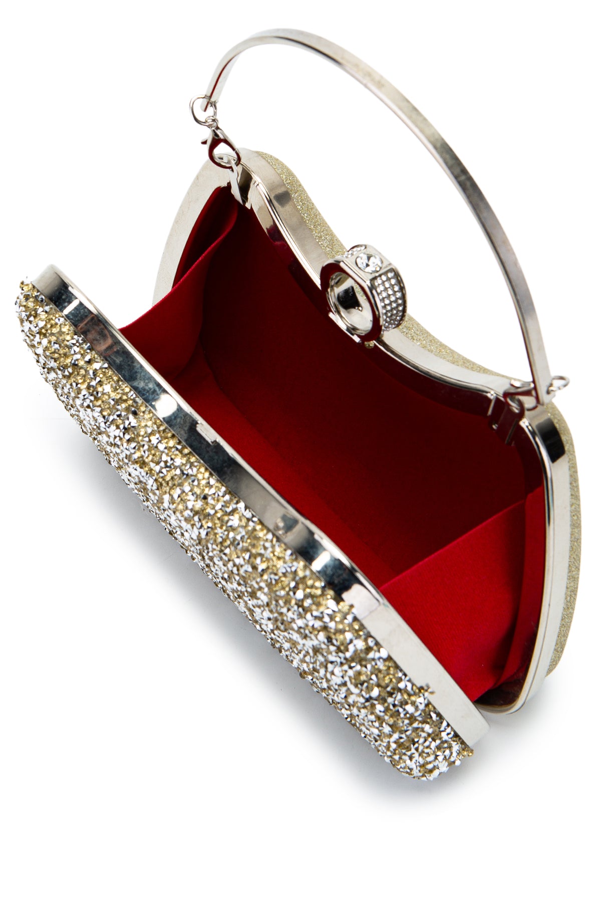 Yüzük Detaylı Taşlı Amanda Abiye El Çantası Altın