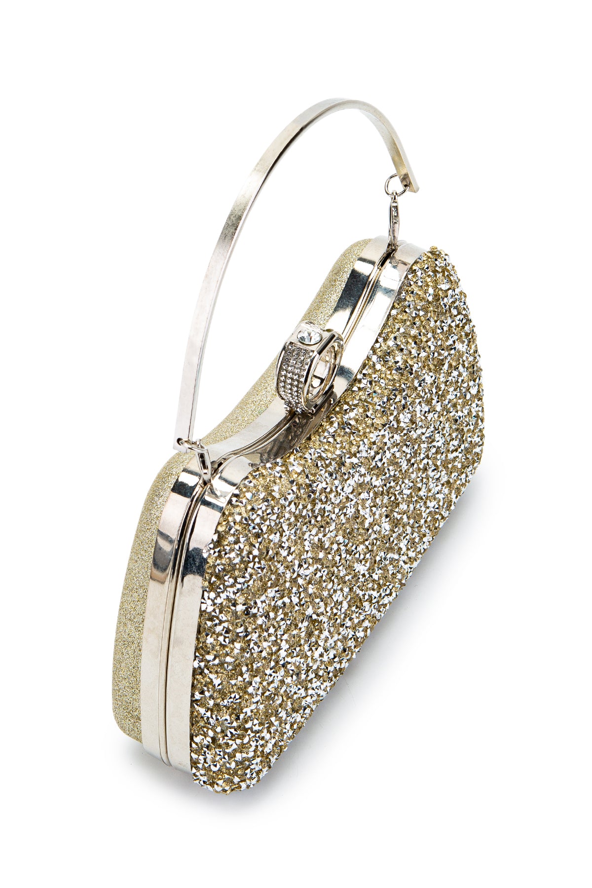 Yüzük Detaylı Taşlı Amanda Abiye El Çantası Altın