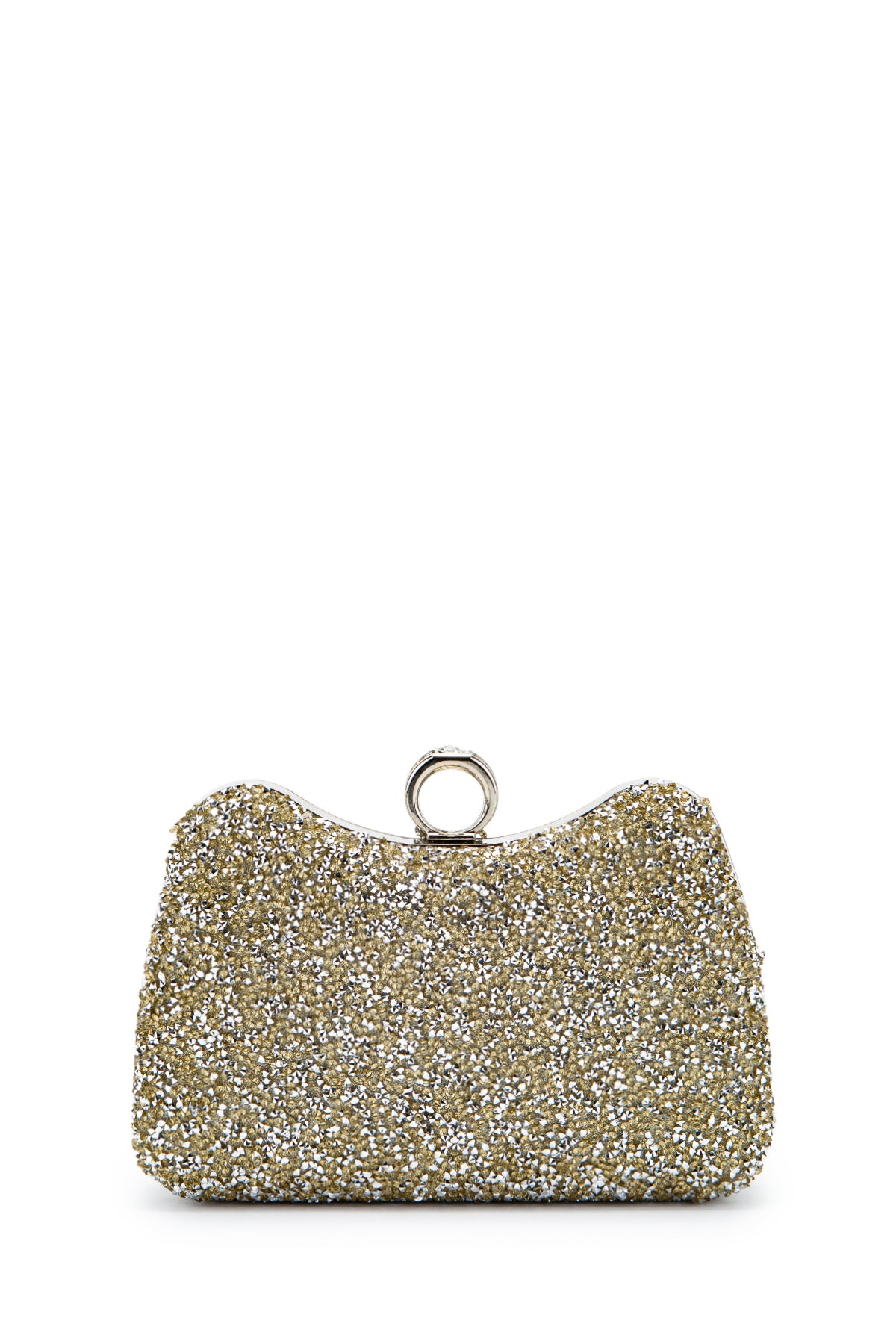 Yüzük Detaylı Taşlı Amanda Abiye El Çantası Altın