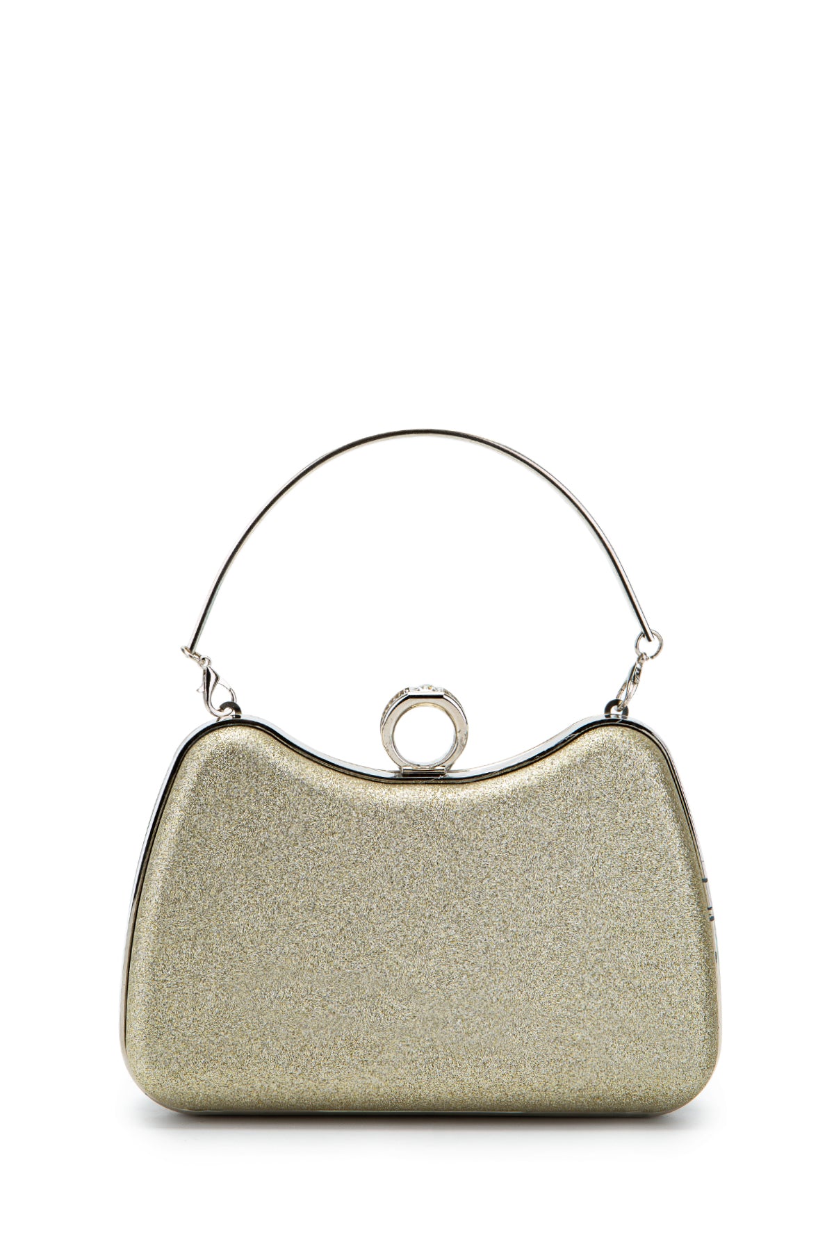 Yüzük Klips Detaylı Simli Morton Abiye Çanta Altın