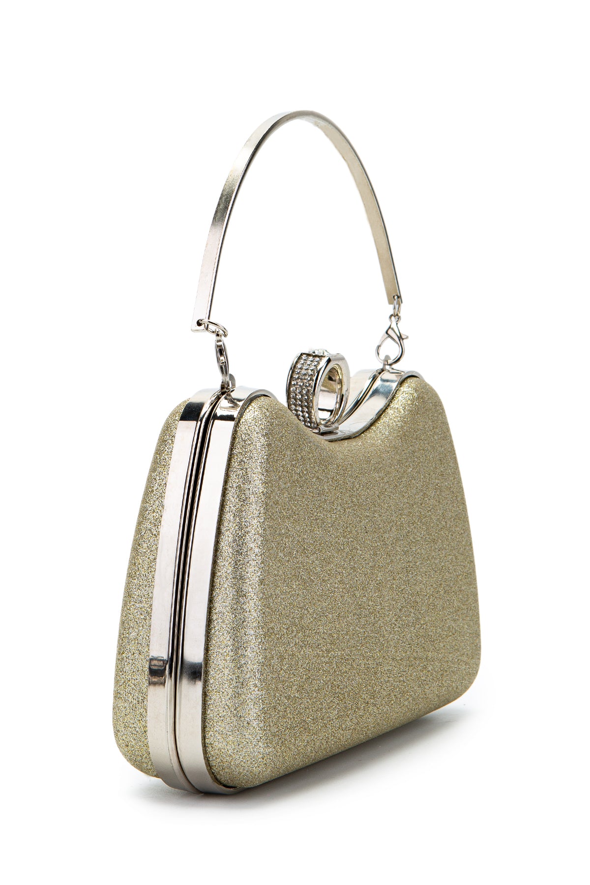 Yüzük Klips Detaylı Simli Morton Abiye Çanta Altın