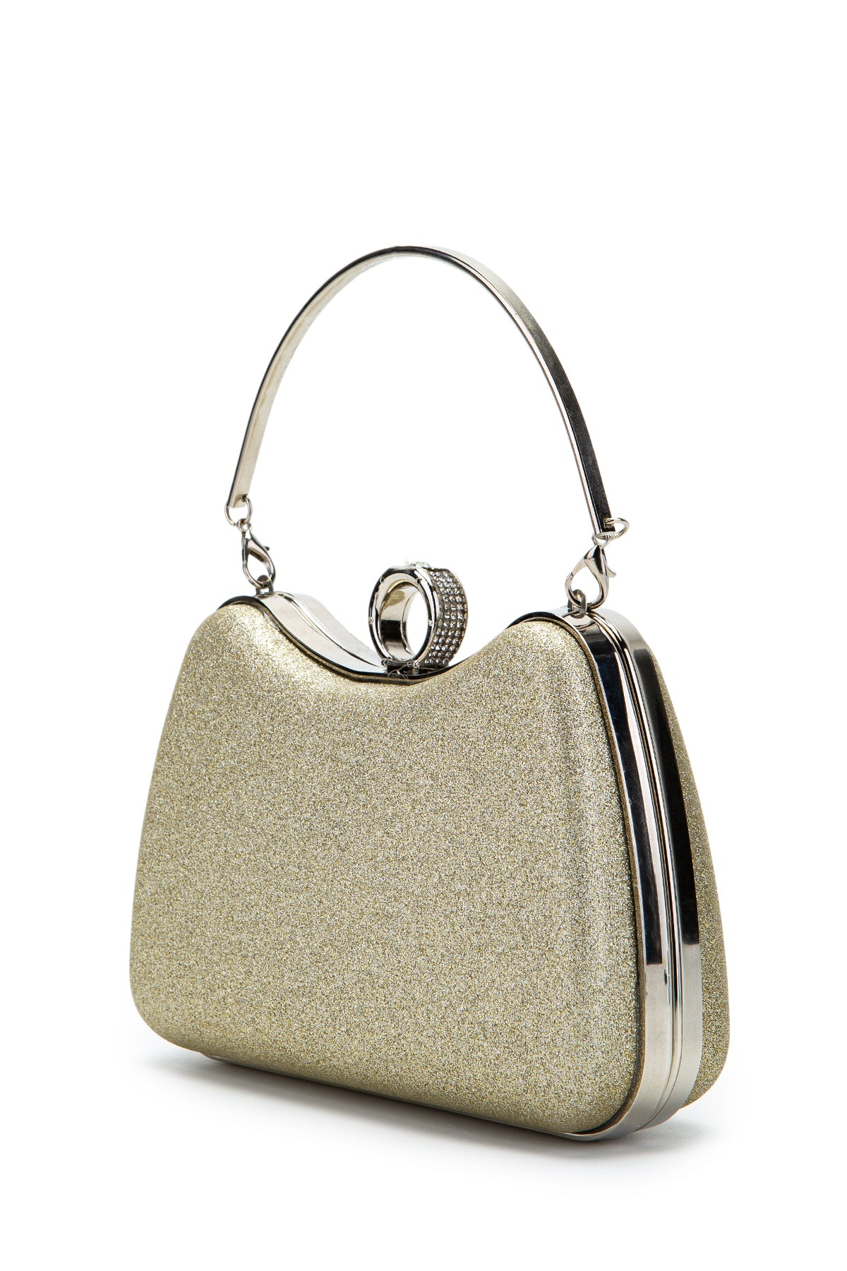 Yüzük Klips Detaylı Simli Morton Abiye Çanta Altın