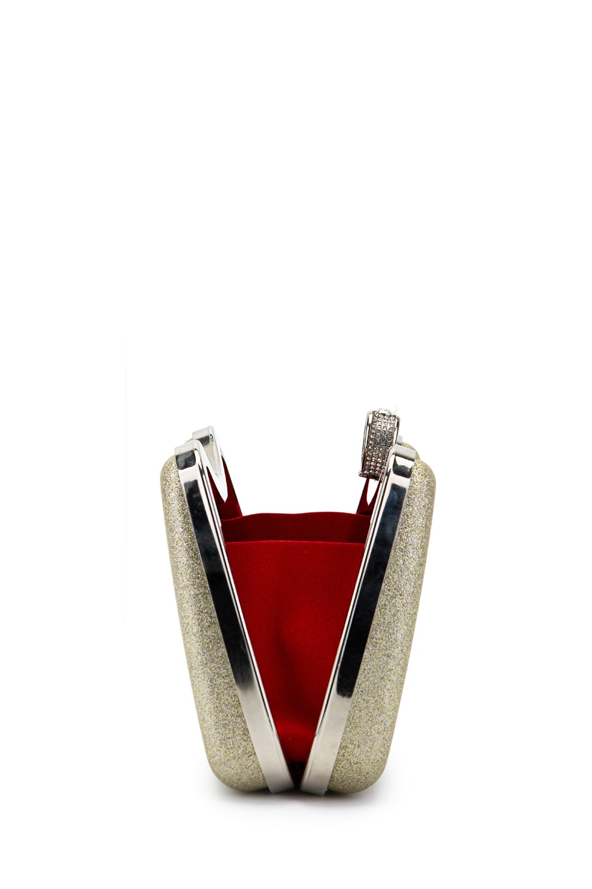 Yüzük Klips Detaylı Simli Morton Abiye Çanta Altın