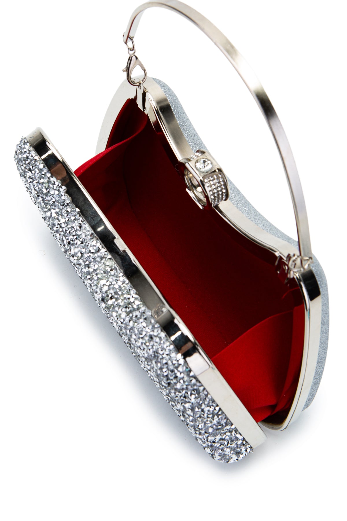 Yüzük Detaylı Taşlı Amanda Abiye El Çantası Gümüş