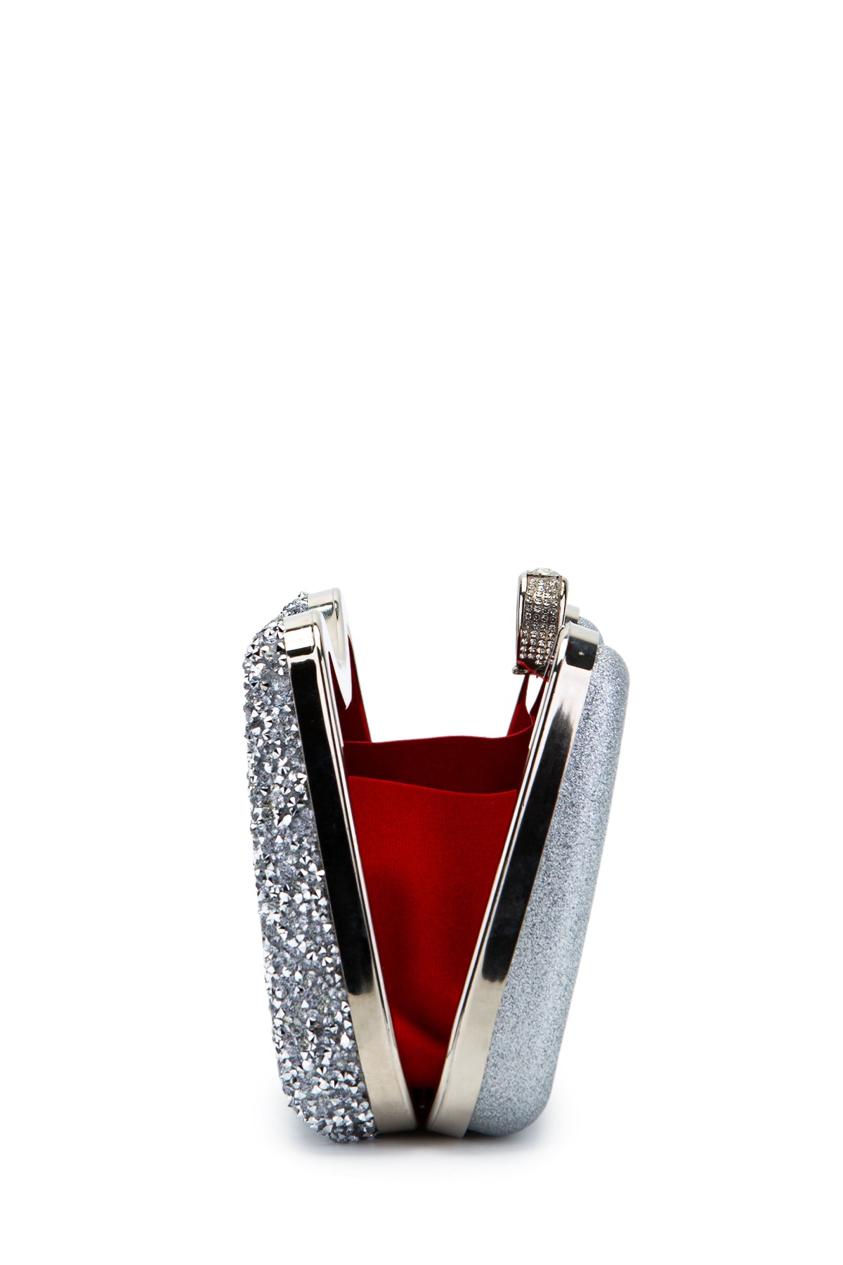 Yüzük Detaylı Taşlı Amanda Abiye El Çantası Gümüş