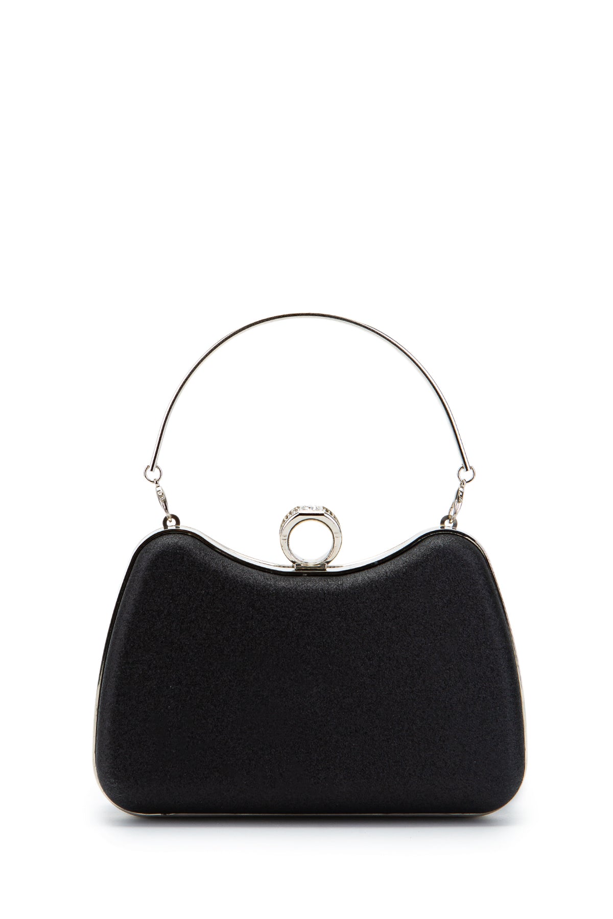 Yüzük Klips Detaylı Simli Morton Abiye Çanta Siyah