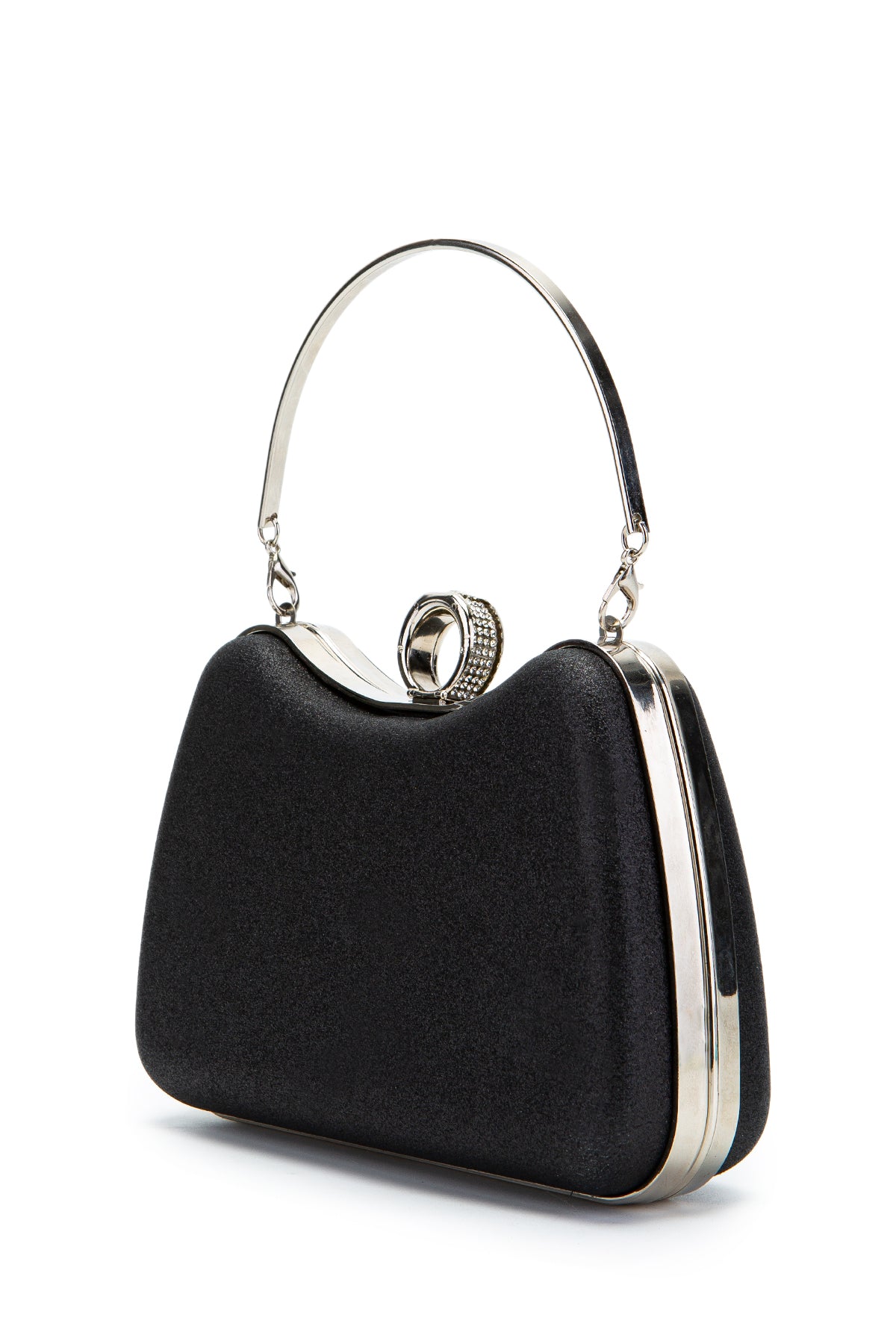 Yüzük Klips Detaylı Simli Morton Abiye Çanta Siyah