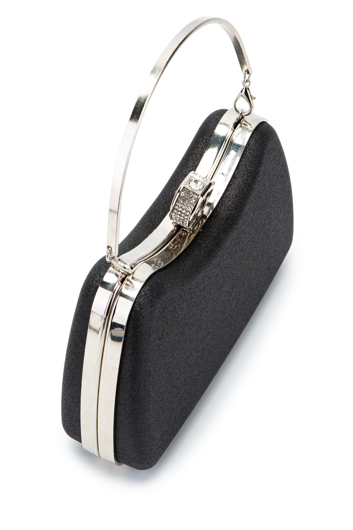 Yüzük Klips Detaylı Simli Morton Abiye Çanta Siyah