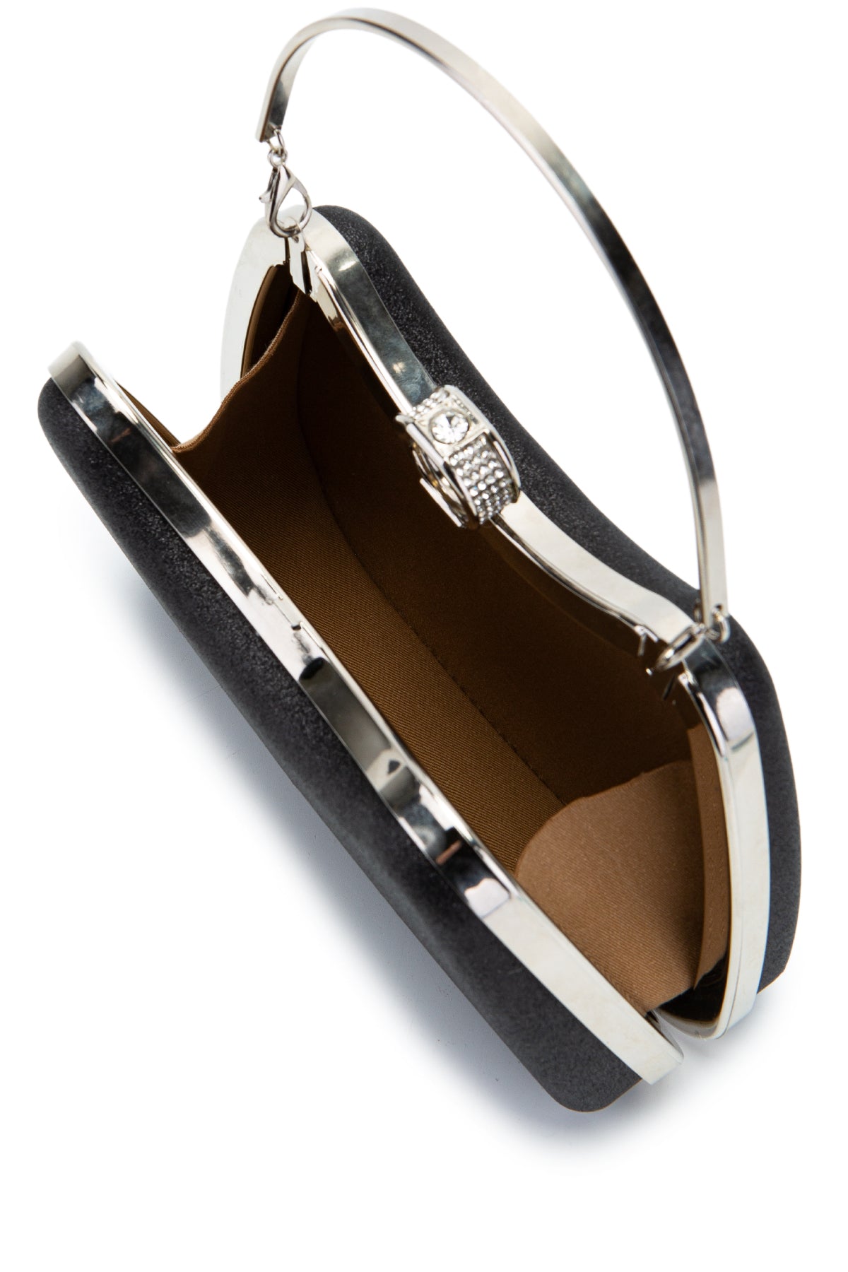 Yüzük Klips Detaylı Simli Morton Abiye Çanta Siyah