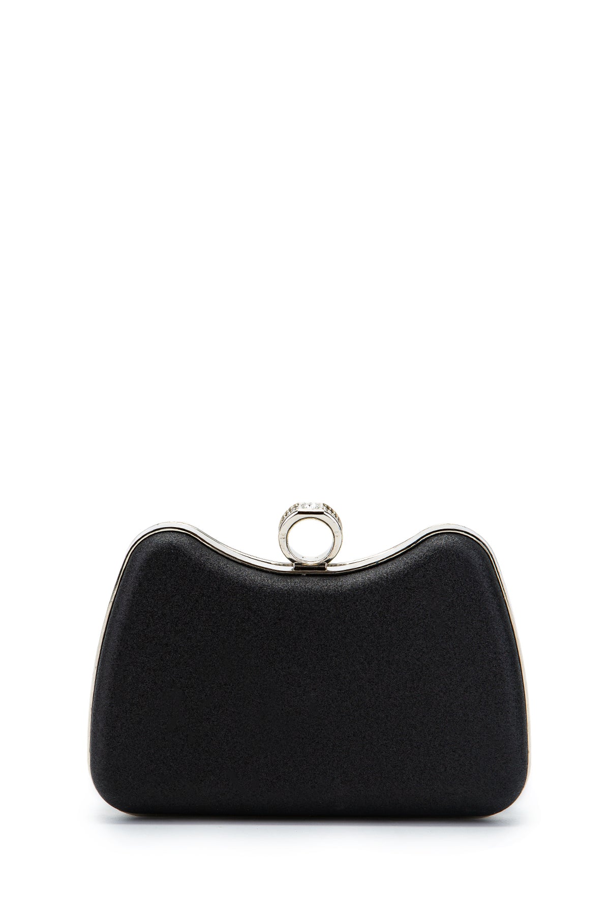 Yüzük Klips Detaylı Simli Morton Abiye Çanta Siyah