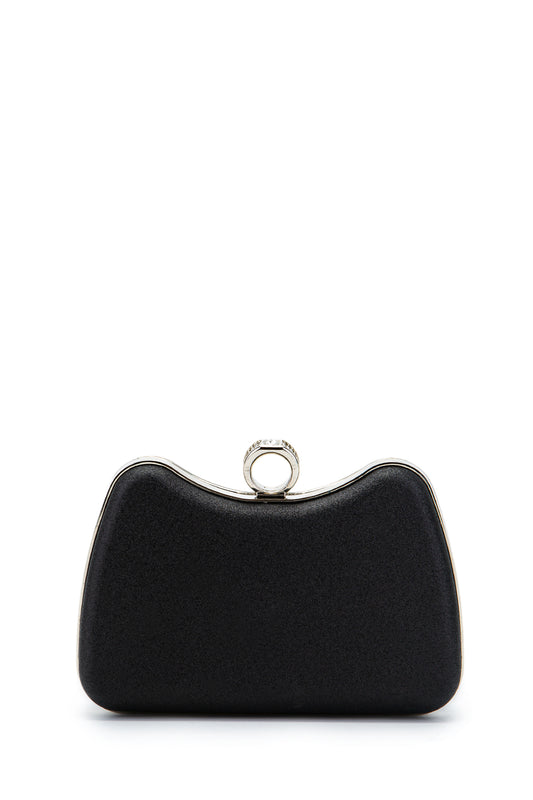 Yüzük Klips Detaylı Simli Morton Abiye Çanta Siyah